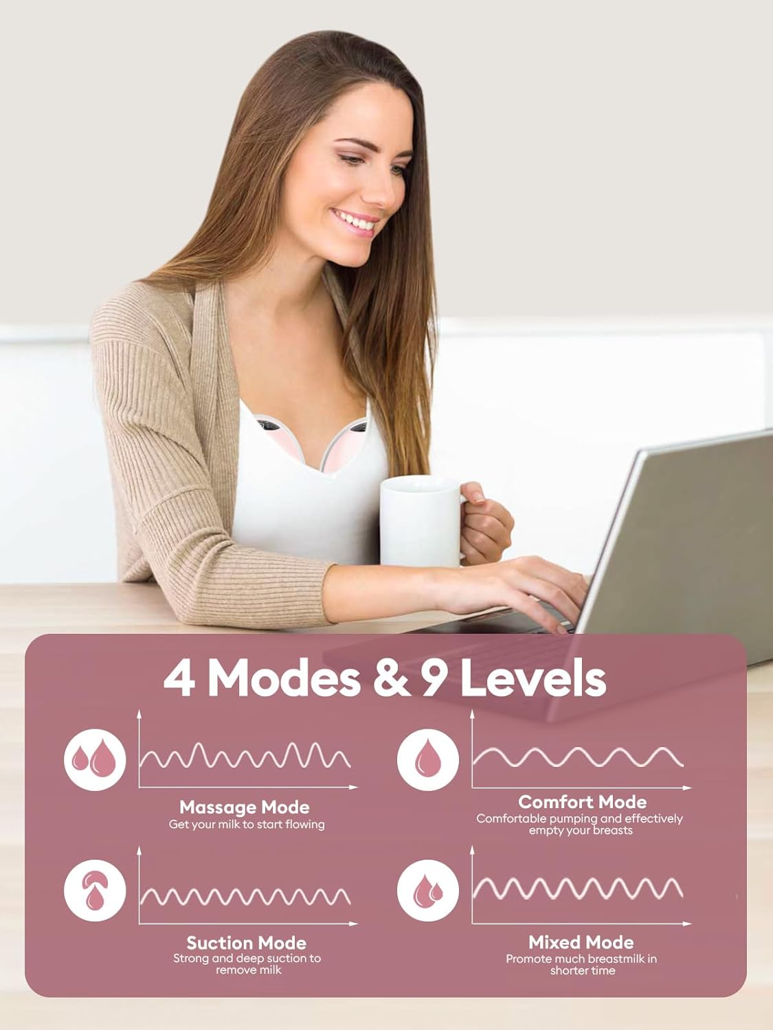 Thumbnail 1 de Lulia Tiralatte elettrico indossabile rosa (1 pezzo) con 4 modalità e 9 livelli