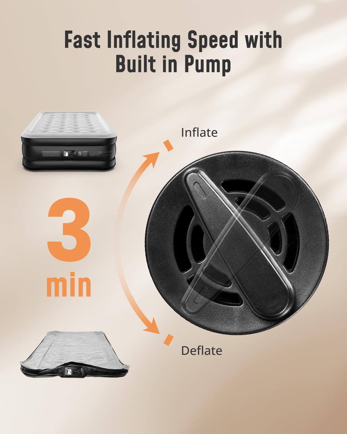 Detalle 2 de Airefina Double Air Mattress with Built-In Electric Pump, Flocked Top, 190×137×46cm