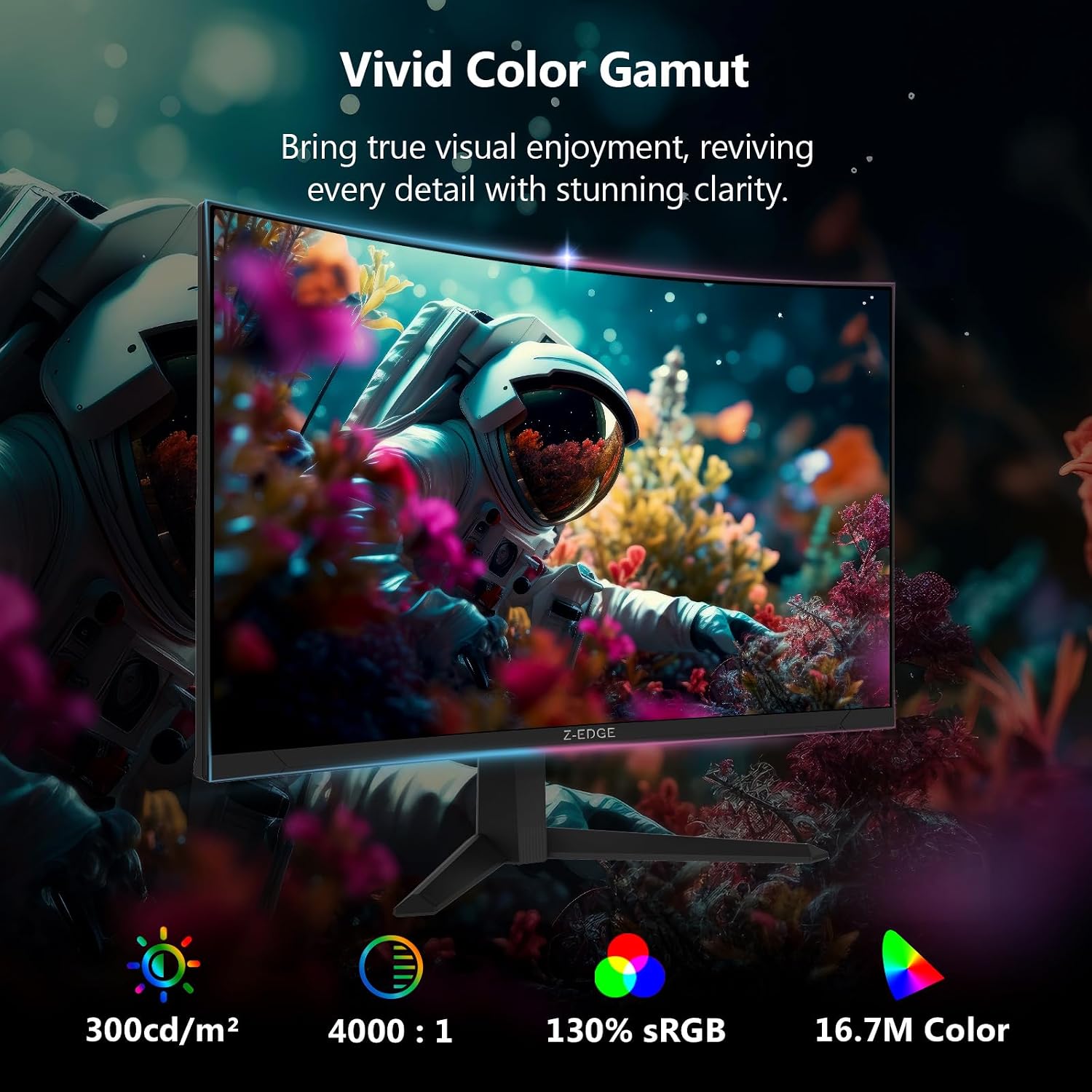 Detalle de Z-Edge 27-Inch Curved Gaming Monitor – FHD 1080p, 300Hz, 1ms, FreeSync, 1500R