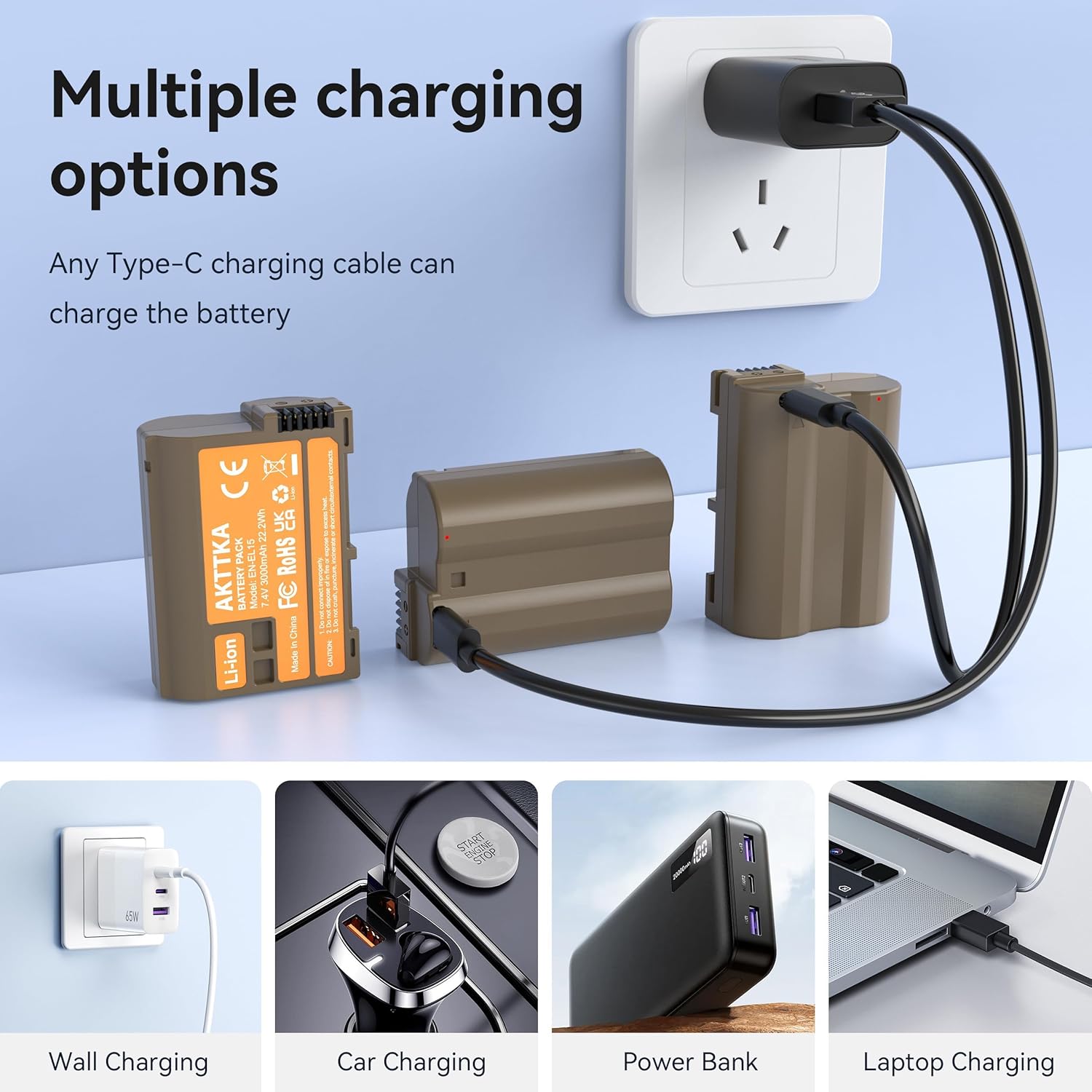 Thumbnail 3 de AKTTKA EN-EL15C 3000 mAh batterie per fotocamera (3 pezzi)