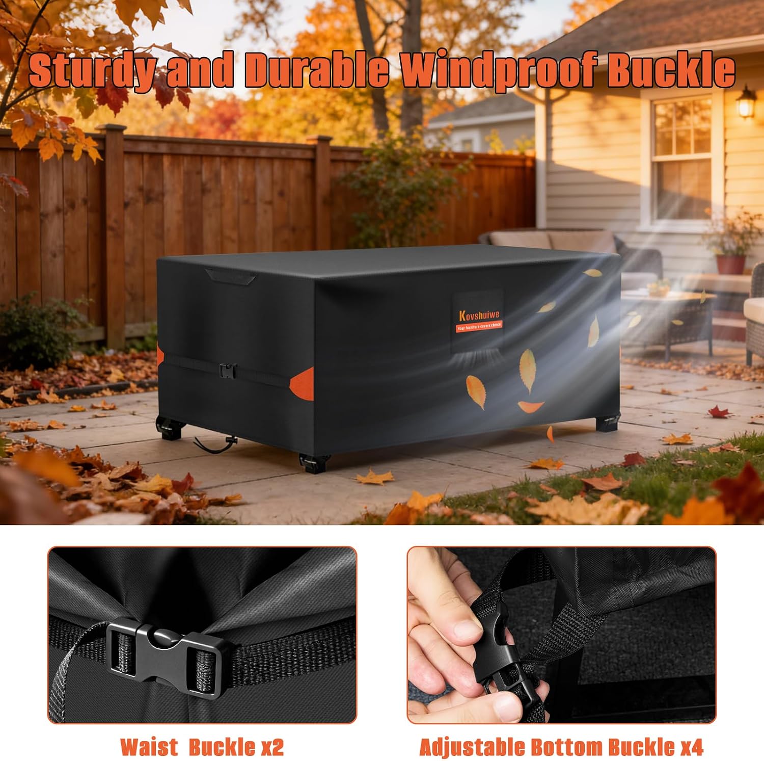 Detalle 2 de Kovshuiwe Copertura per mobili da giardino 280x205x106 cm – Oxford 420D, antivento, anti-UV, impermeabile