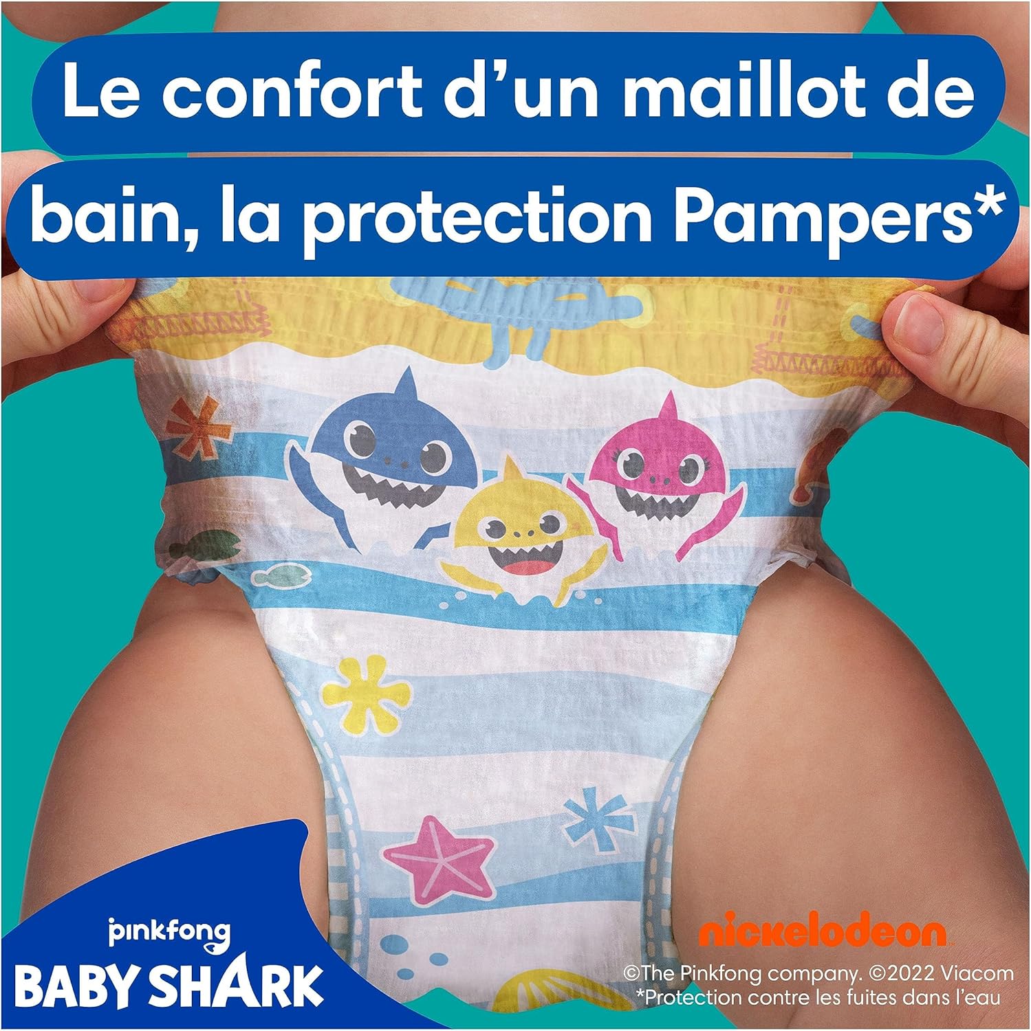 Detalle de Pampers Splashers Taille 4-5 – 11 Couches-Culottes de Bain Jetables 9-15 kg, Baby Shark (Édition Limitée)