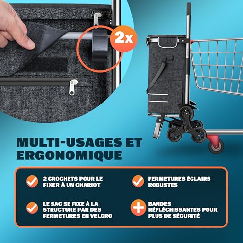 Thumbnail 6 de MONZANA Chariot de Courses Noir 56 L, 3 en 1 pliable avec isolation et 4 roues réfléchissantes