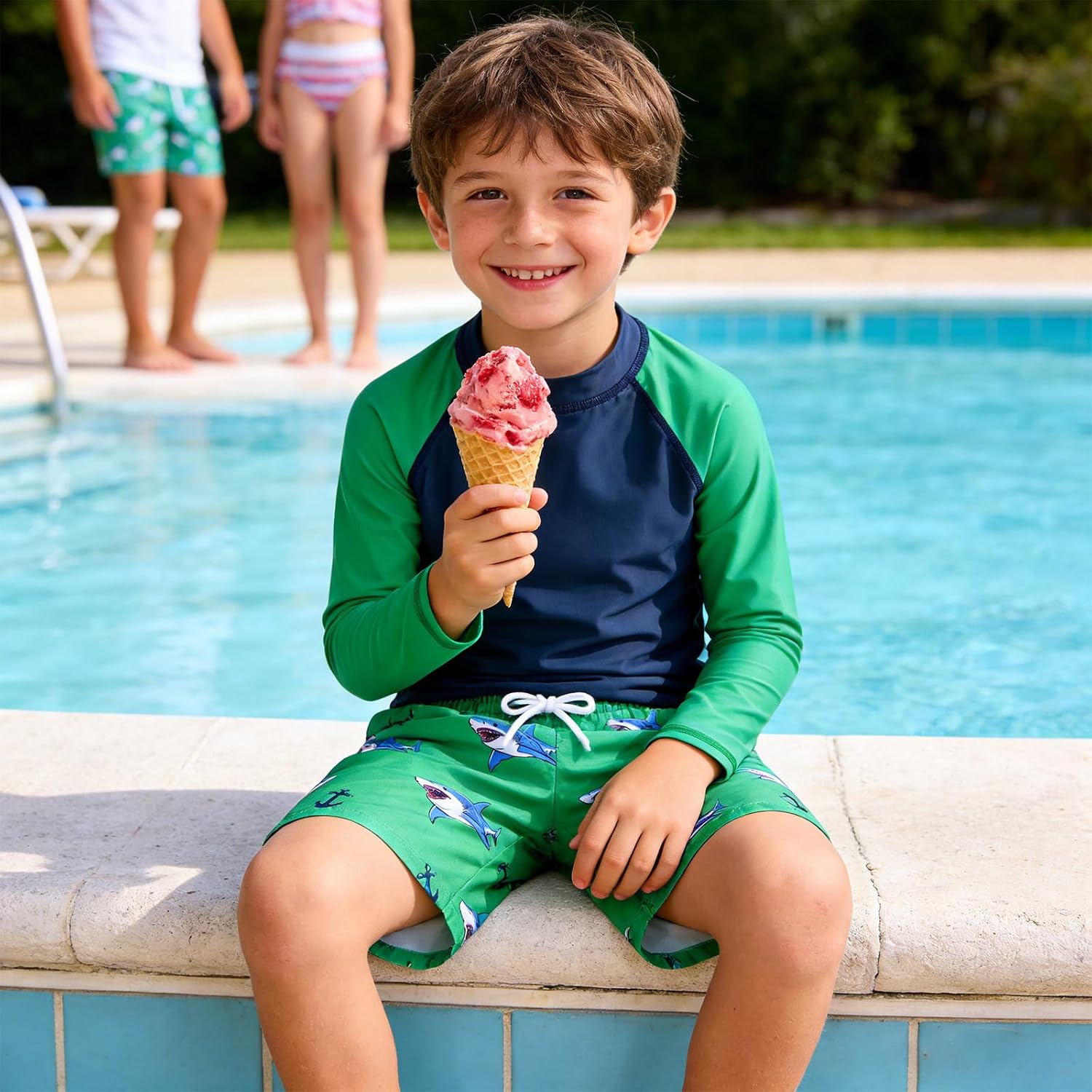 Detalle de Kids4ever Boys Swimming Costume Long Sleeve Sun Protection Rash Guard Set (Two Pieces)