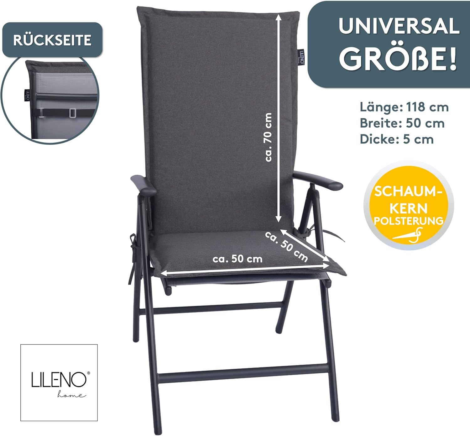 Detalle 2 de LILENO HOME Cojín para Silla de Jardín 🌿 Respaldo Alto