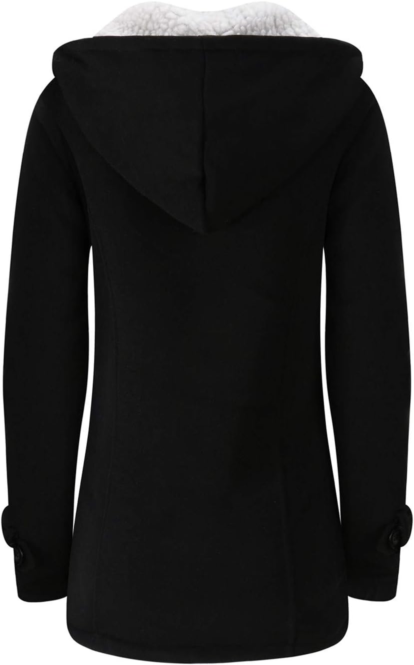 Detalle 1 de JiangWu WB-010 Women's Hooded Fleece Coat with Horn Buttons and Pockets
