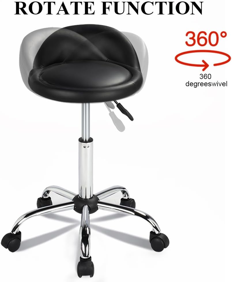 Thumbnail 6 de Yaheetech Sgabello Sedia Estetista con Ruote Regolabile in Altezza e Schienale – Ecopelle Nero