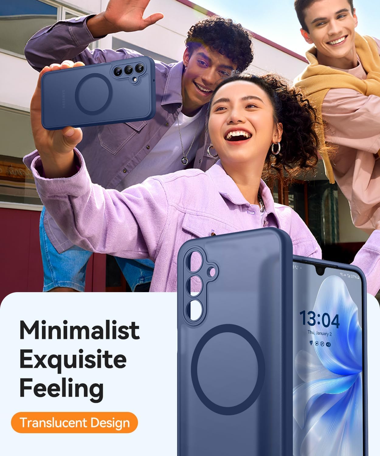 Thumbnail 3 de CANSHN coque magnétique pour Samsung Galaxy A16 (6,7 pouces) – protection photo, fond translucide mat bleu foncé