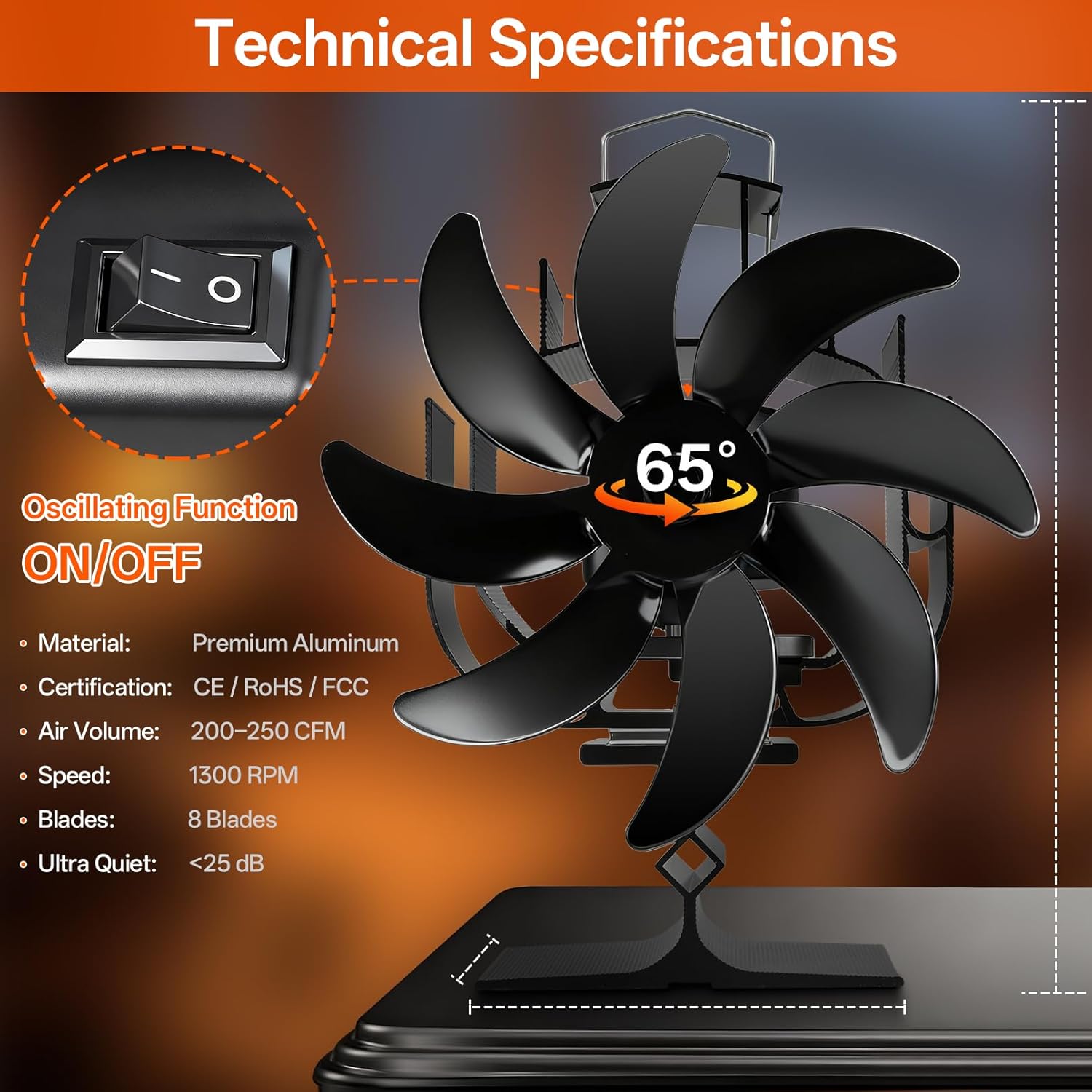 Detalle 2 de JossaColar 8-Blade Oscillating Log Burner Fan (heat-powered, self-starting)