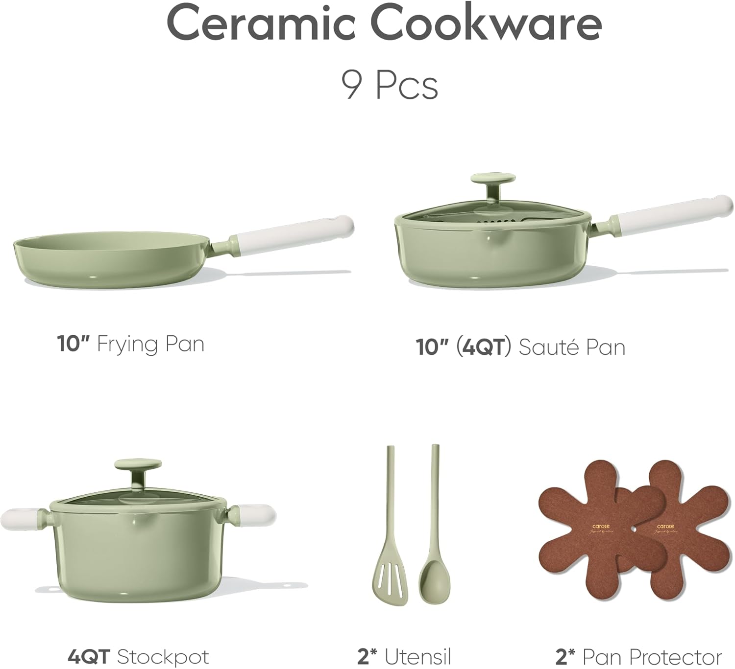 Thumbnail 1 de CAROTE Pots and Pans Set Nonstick Ceramic Cookware — 9 Piece Green Induction Set with Steamer