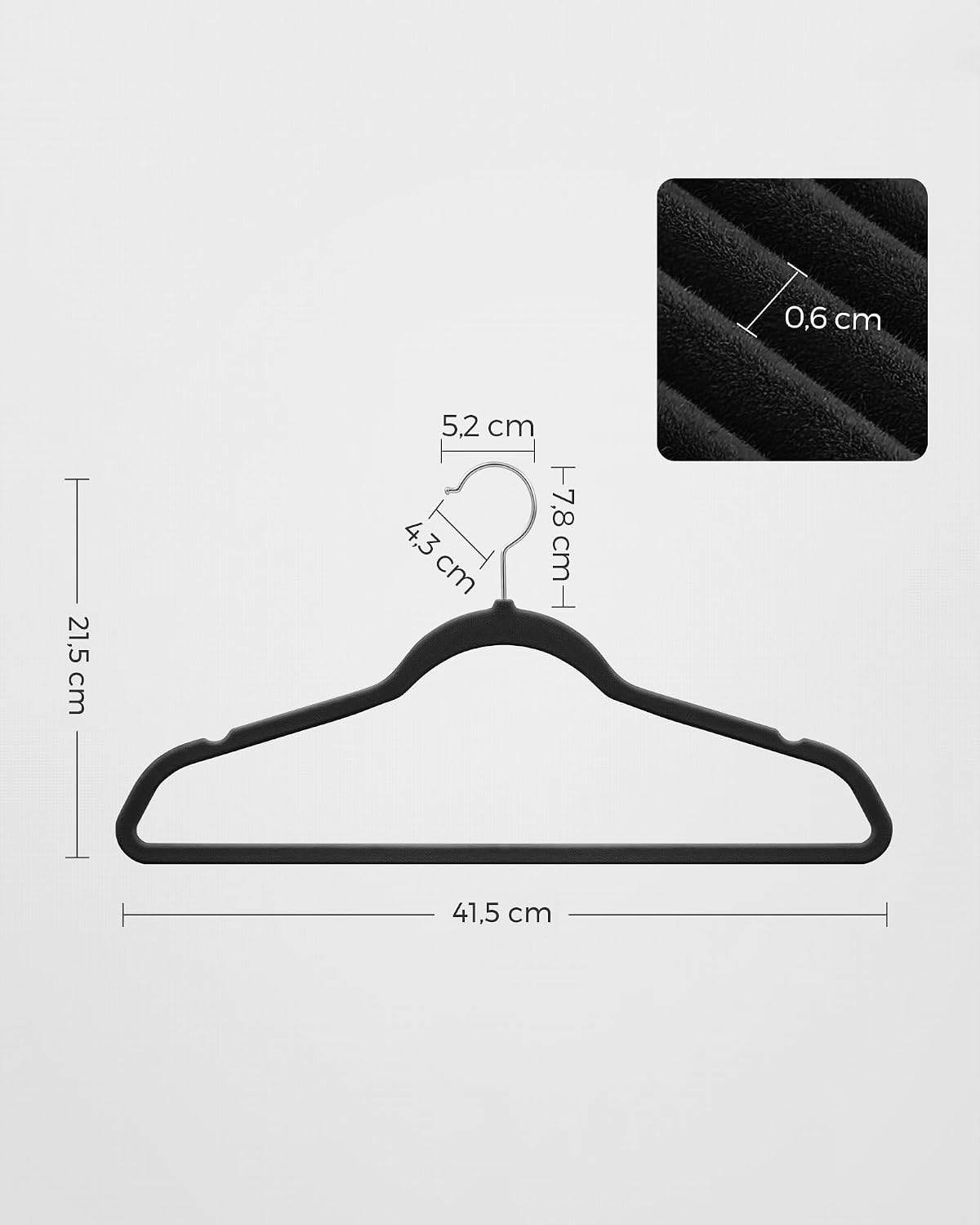 Thumbnail 6 de SONGMICS Kleiderbügel Samt 30er Set – 41,5 cm, dünn, belastbar bis 5 kg, 360° Drehhaken