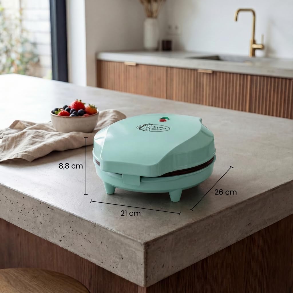 Detalle de Bestron ASW217M : gaufrier pour gaufres classiques en forme de cœur, design rétro, 700 W (menthe/vert)