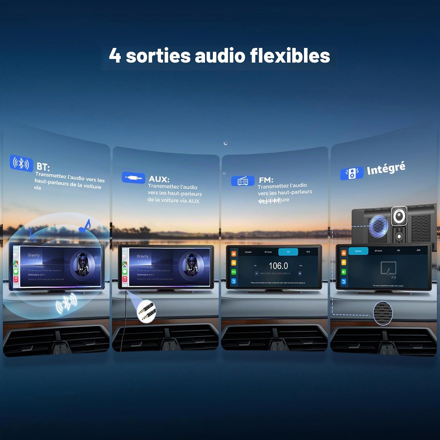 Detalle de Écran Carplay sans Fil 10,26" avec Dashcam 4K et Caméra de recul 1080P – CarPlay, Android Auto, GPS, BT et Mirror Link
