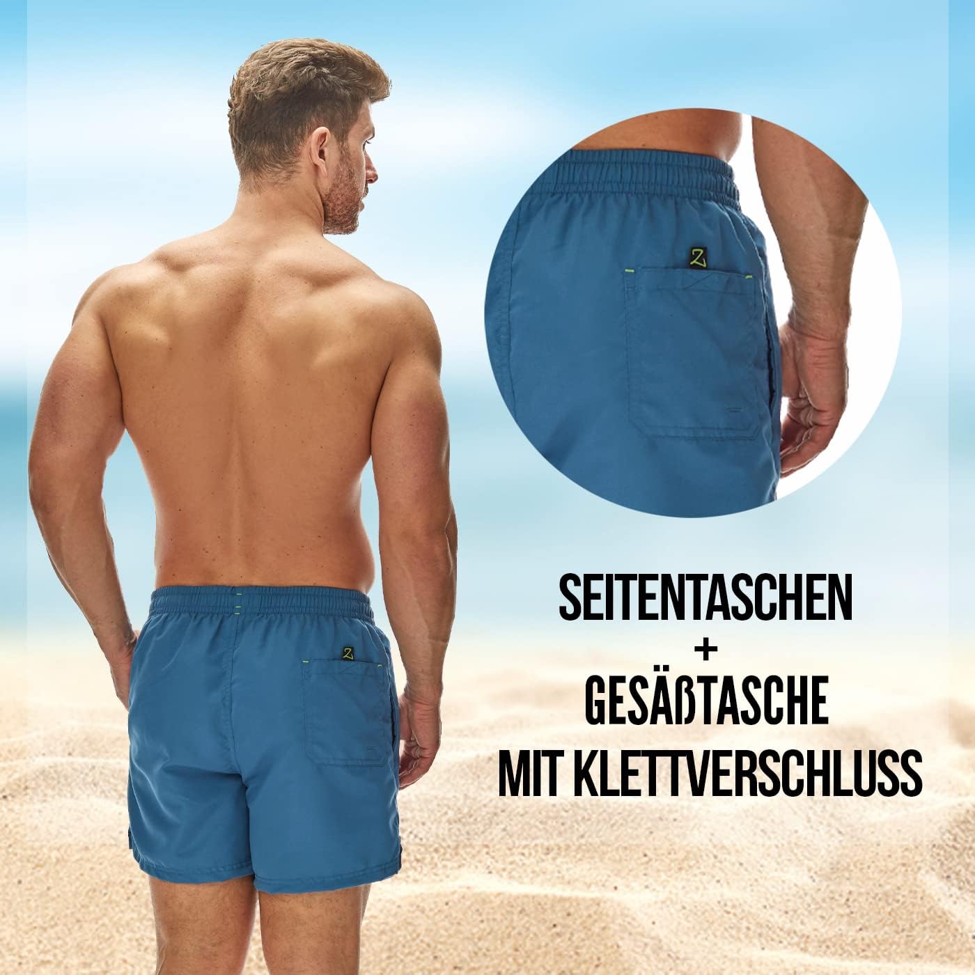 Detalle 2 de Zagano Herren Badehose schnelltrocknend mit Tunnelzug und Mesh-Einsätzen (S–6XL)