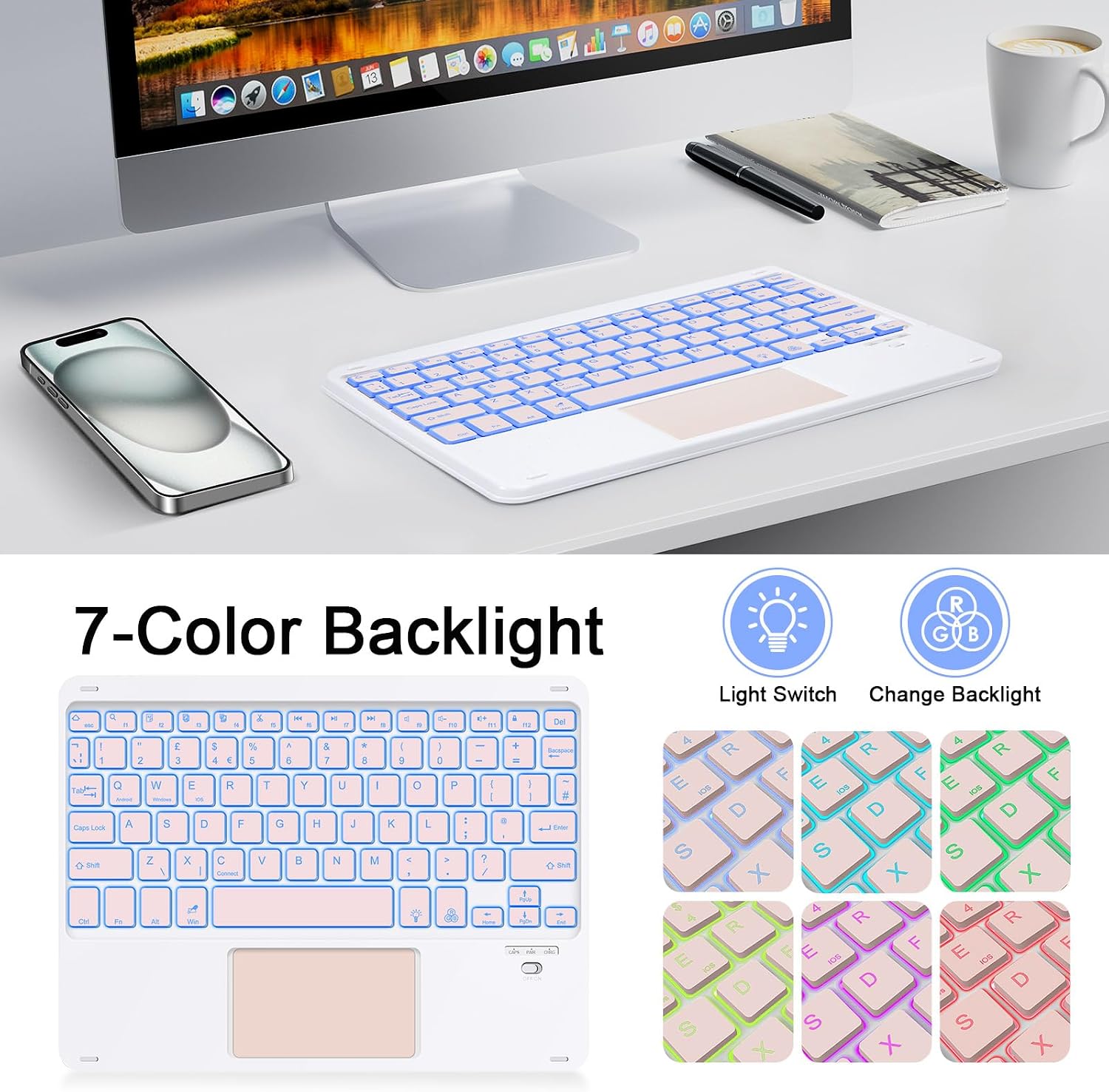 Thumbnail 6 de SOPPY Backlit Bluetooth Keyboard with Touchpad (UK Layout, Black) – portable rechargeable mini keyboard