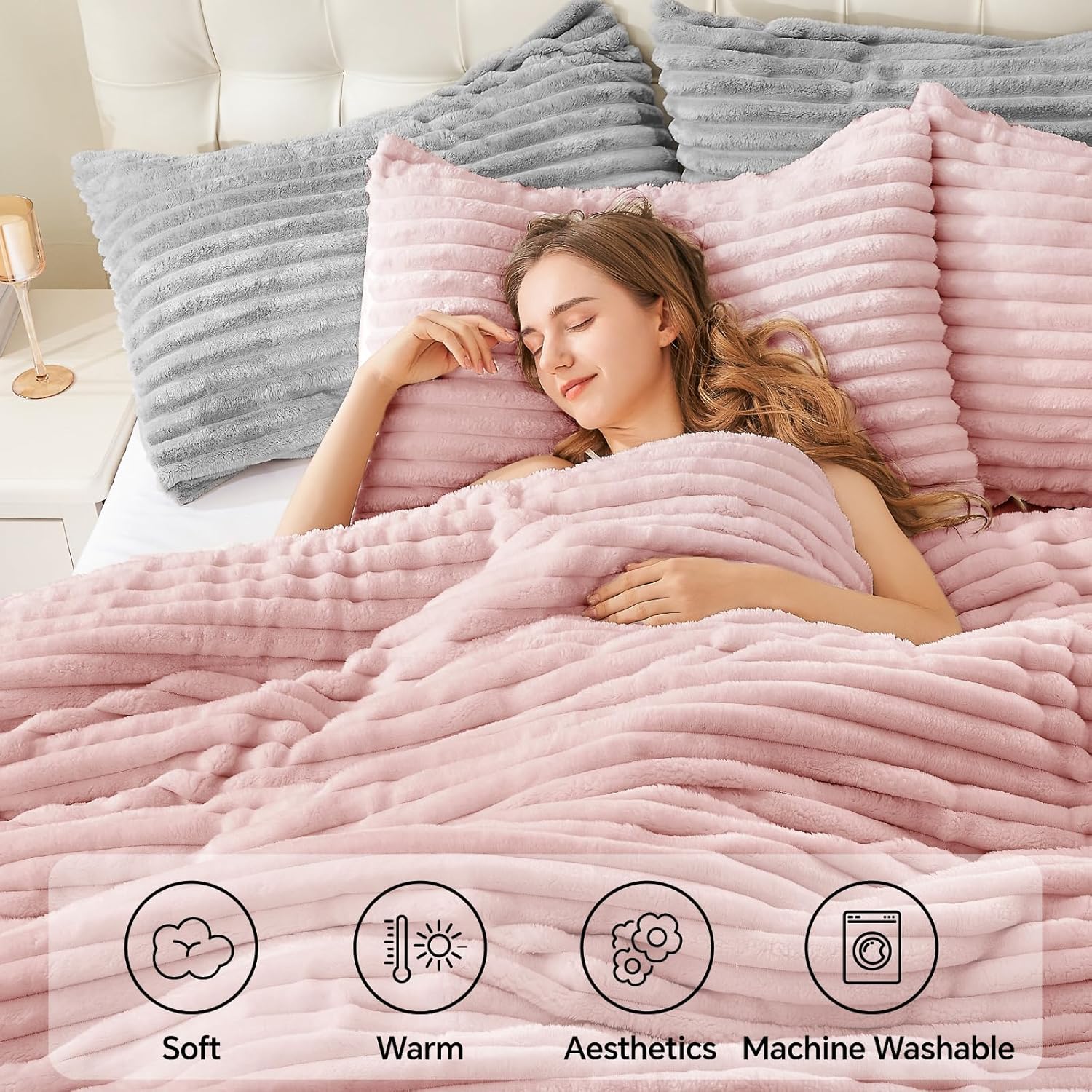 Thumbnail 2 de BEDELITE Fleece Queen Comforter Set – Ultra-Soft, Warm Fluffy Pink Bedding (2 Pillowcases)