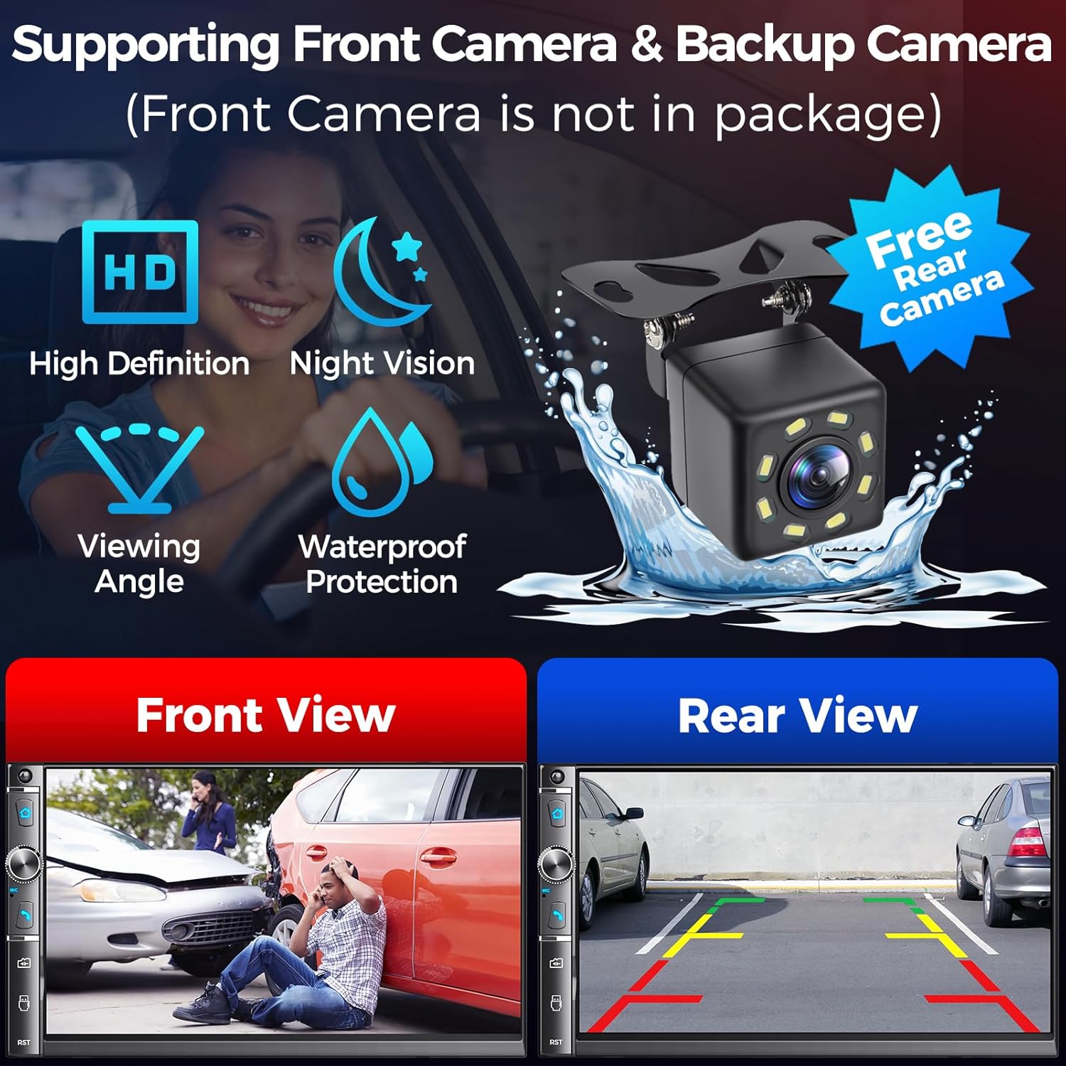 Thumbnail 3 de Kissound Double Din Car Stereo with 7" HD Touchscreen (Wireless/ Wired Apple CarPlay, Android Auto, Backup Camera)