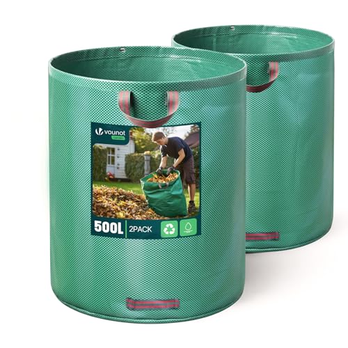VOUNOT Sacs à Déchets XXL 500L×2 – Sacs de jardin résistants et réutilisables avec poignées