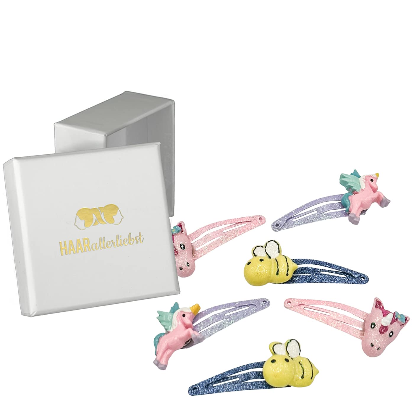 Detalle de Haarallerliebst Haarspangen-Set für Kinder – 4 Stück Ballerina mit Glitzer, inkl. Aufbewahrungsboxweiß