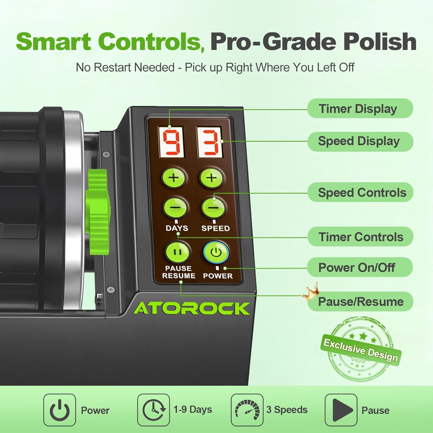 Detalle 2 de AtoRock A1 Pro Brushless Rock Tumbler Kit — Double Barrel, 8LB Capacity