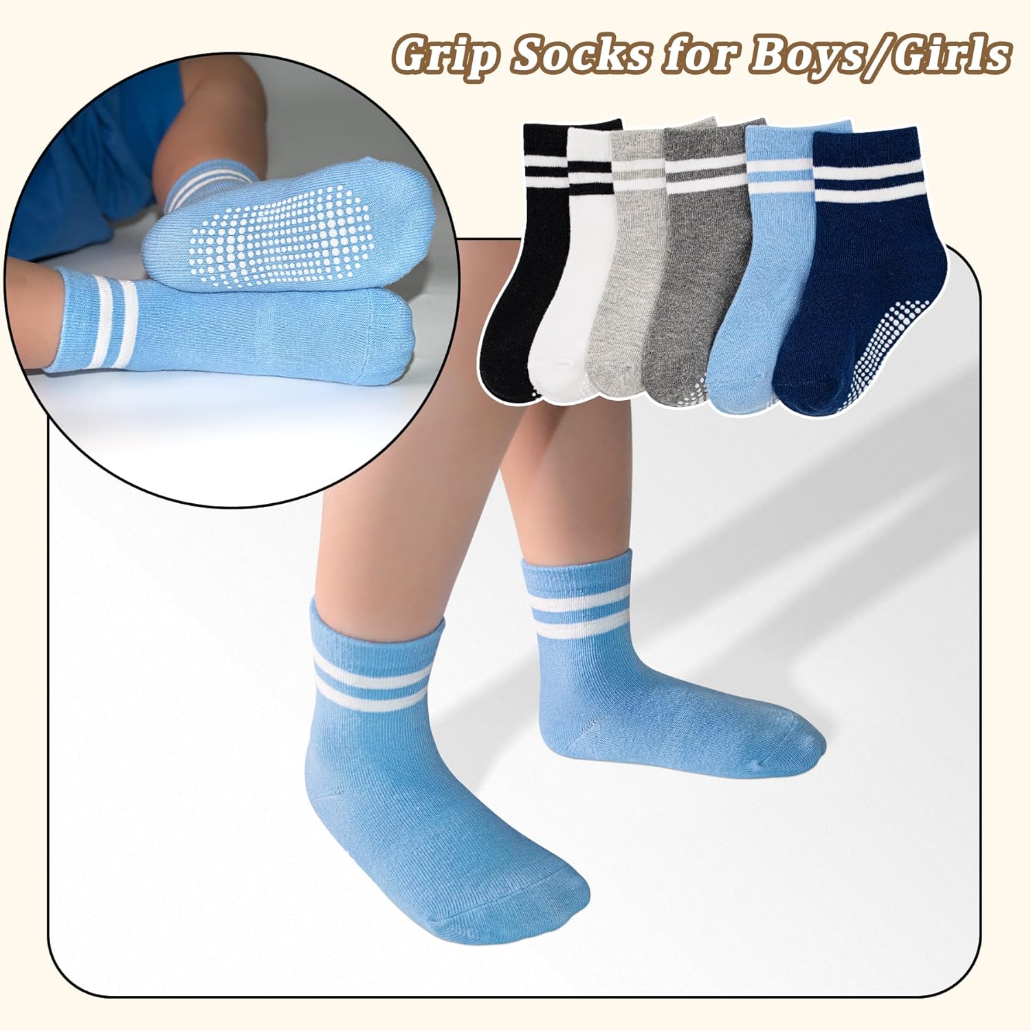 Thumbnail 5 de ARERWA Baby Toddler Grips Socks (12 Pairs) – Non-slip crew socks with silicone dots for kids 0-7 years