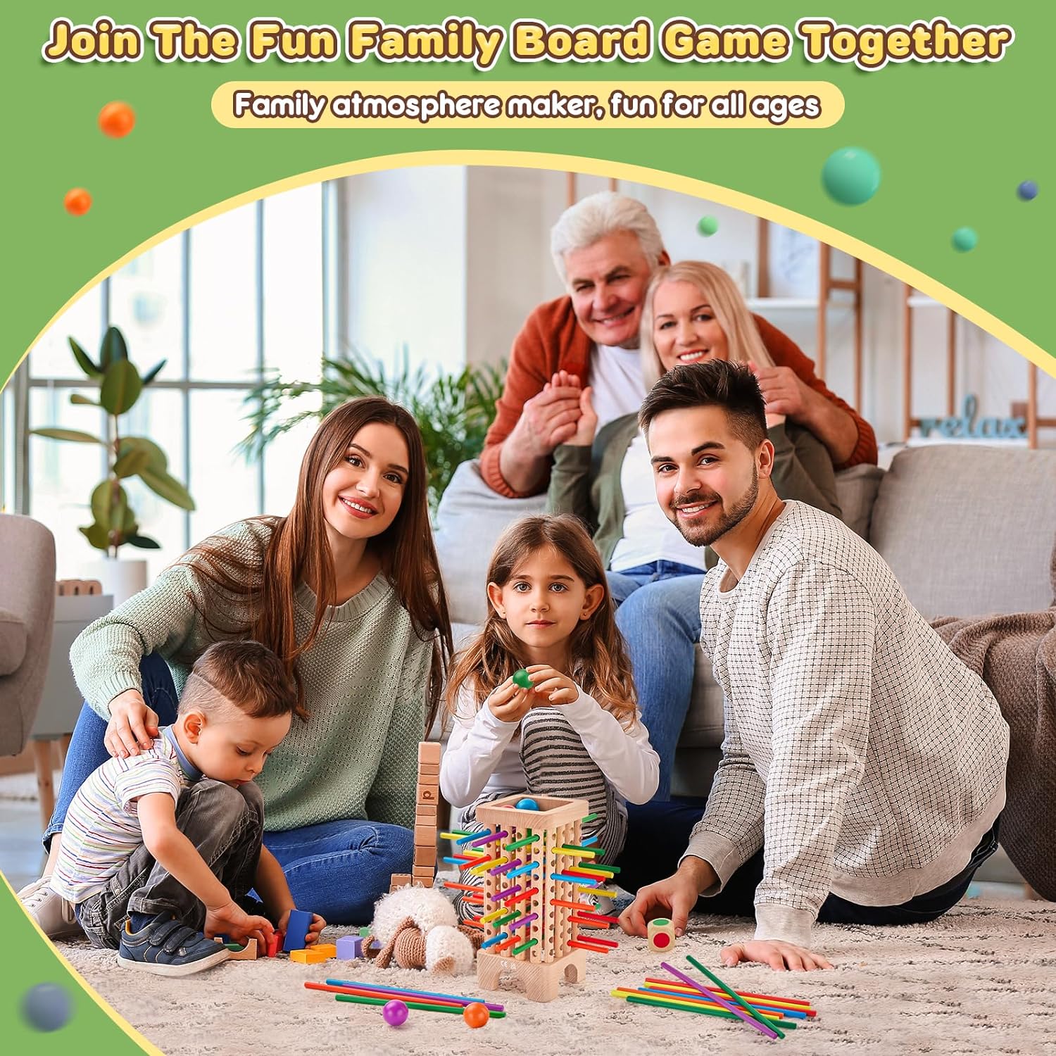 Detalle de Montessori Spiel Brettspiel aus Holz – Würfelspiel mit 42 Stäbchen für die Familie (1 bis 6 Spieler)