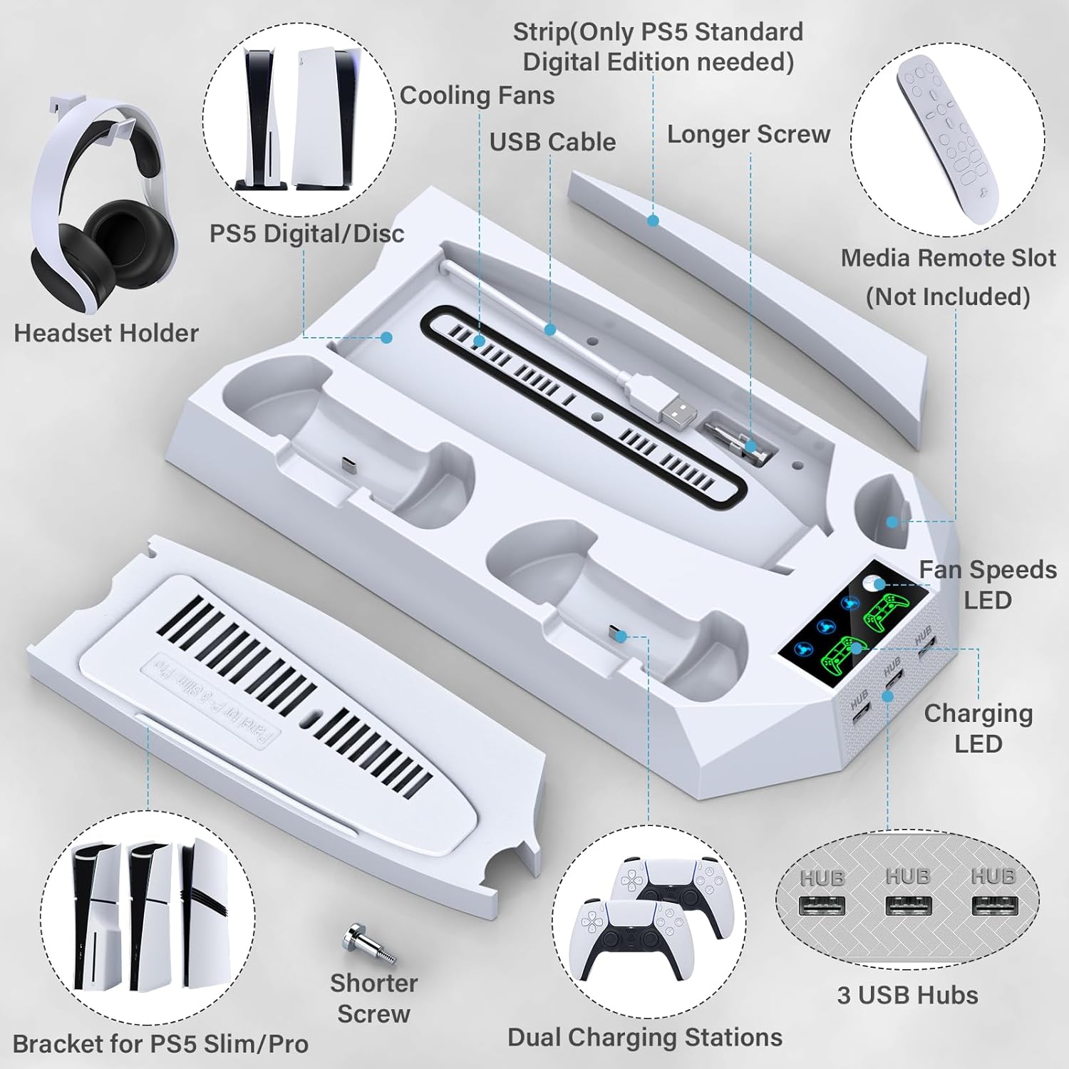 Thumbnail 5 de ZRZLMVP PS5 Cooling Stand with Controller Charging Station for PS5 Slim/Pro/Digital Edition