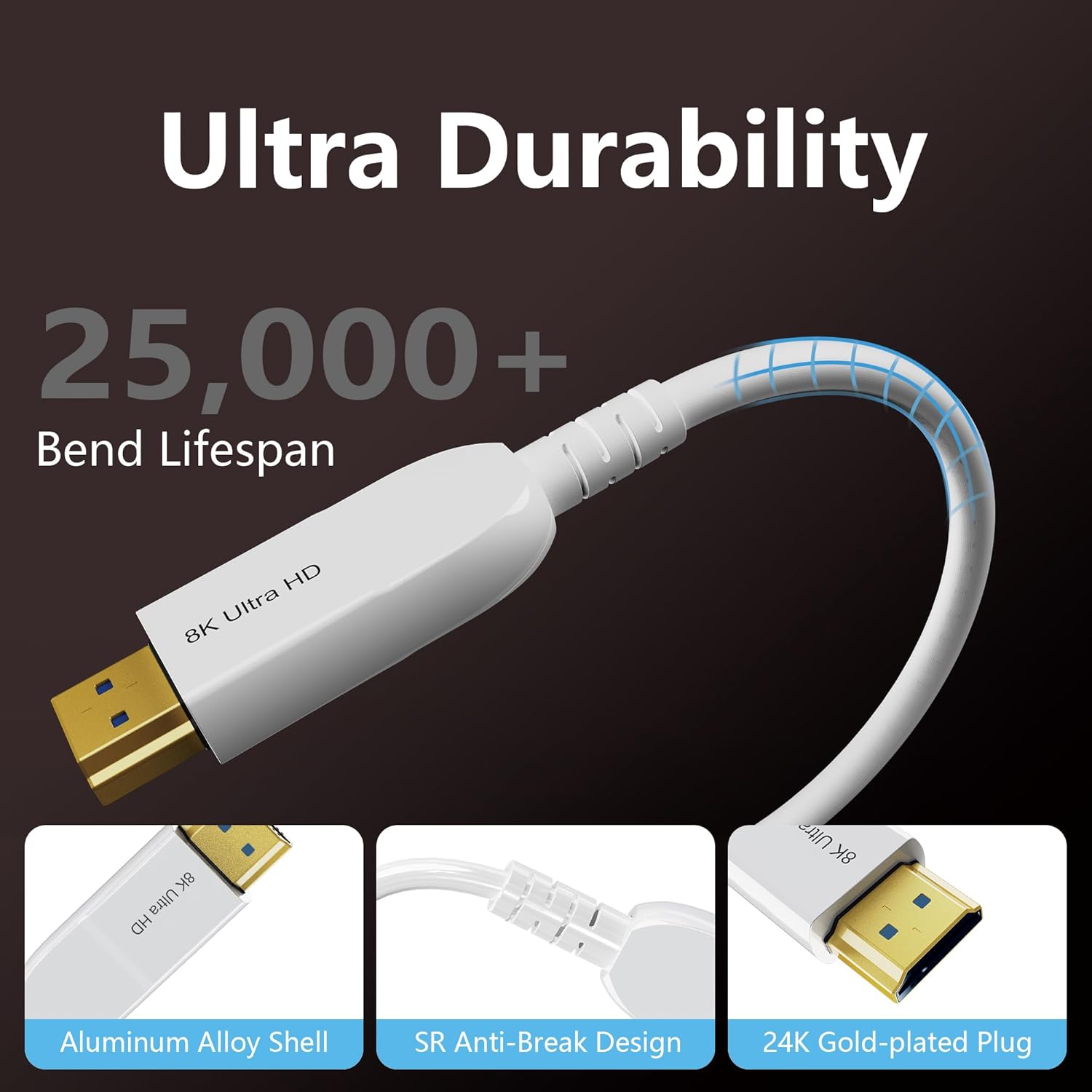 Thumbnail 5 de Anehmeta 8K Glasfaser HDMI 2.1 Kabel 10 m (48 Gbps) mit eARC/HDCP 2.3 – Weiß
