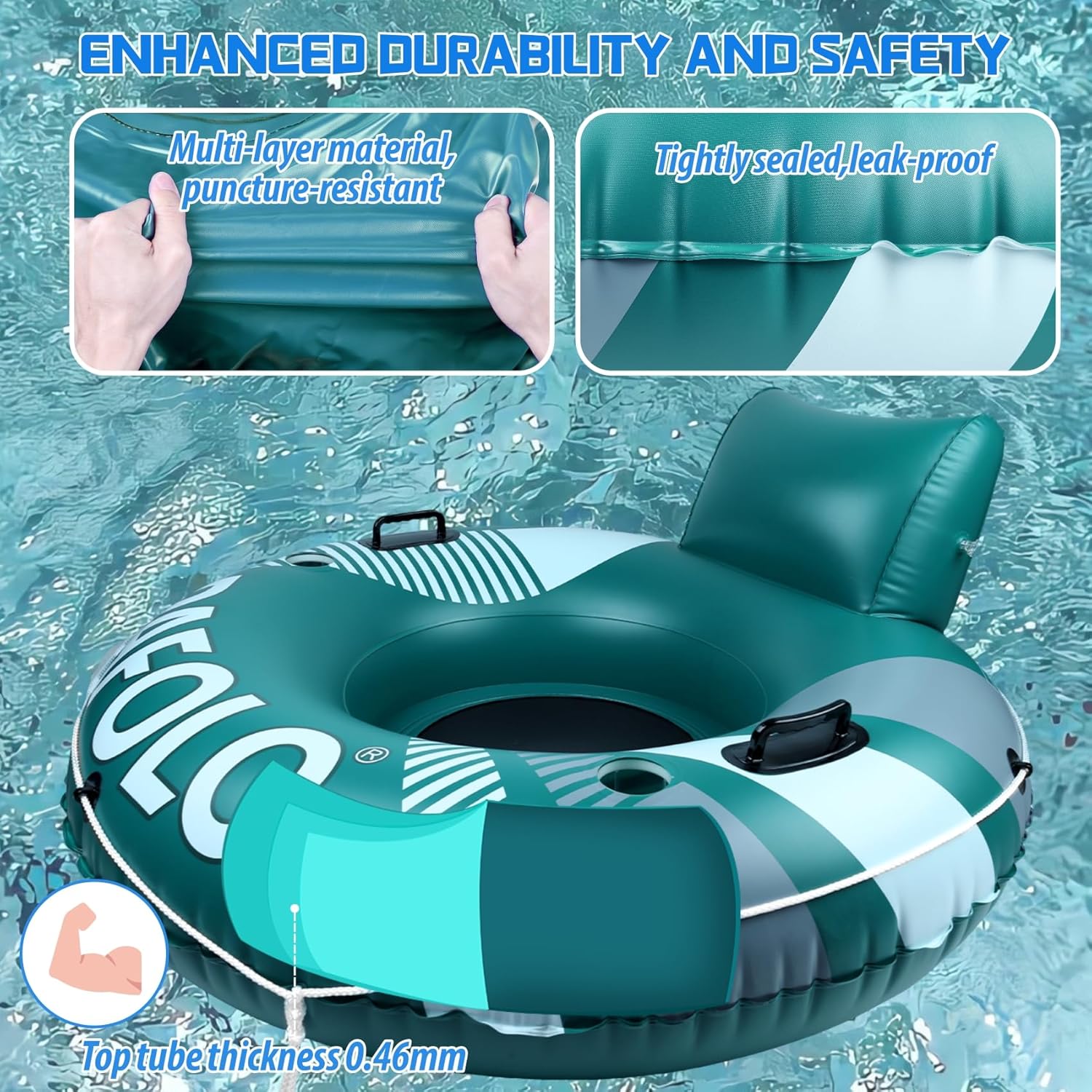 Thumbnail 6 de PAFOLO 53" Heavy Duty River Tube for Adults with Mesh Seat, Headrest, Grab Rope and Cup Holders