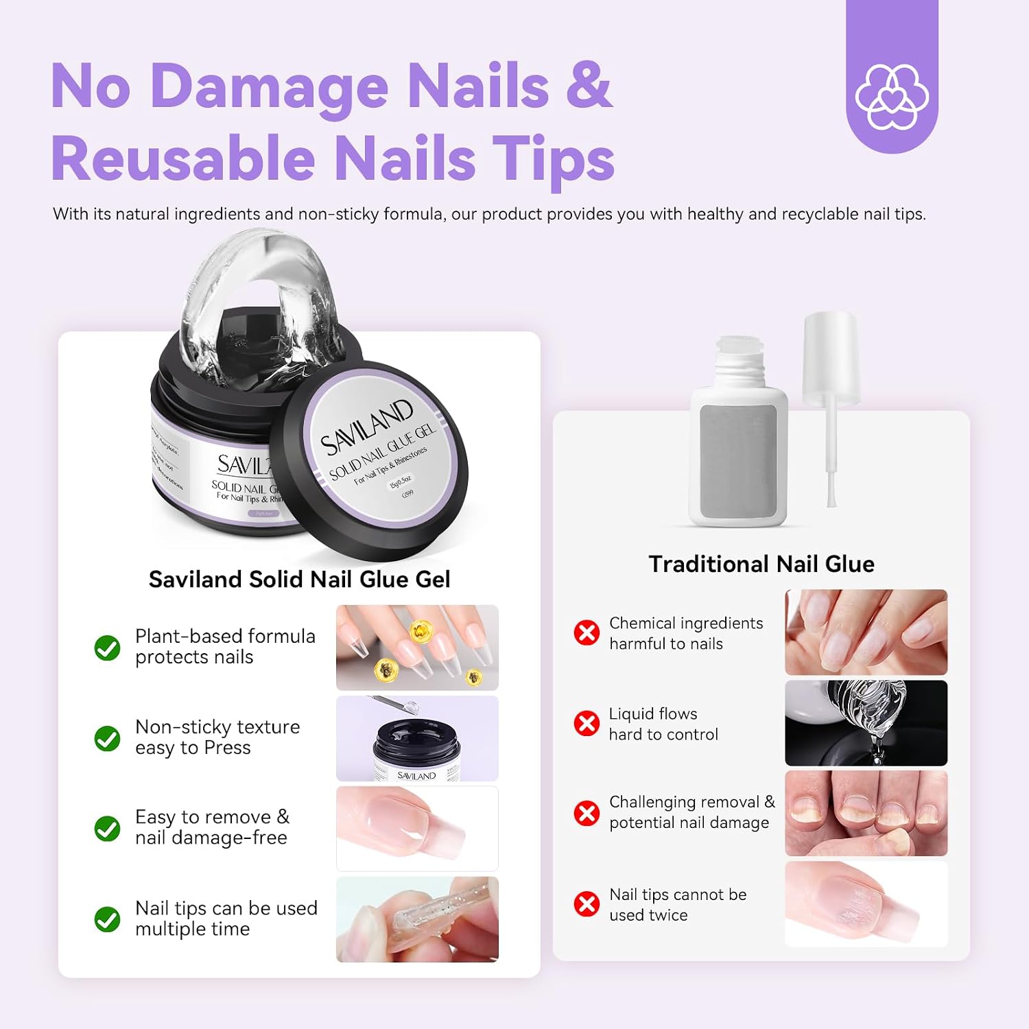 Thumbnail 5 de SAVILAND Fester Nagelkleber for Tips – Festes Gelklebemittel 15 ml, bis zu 21 Tage Halt