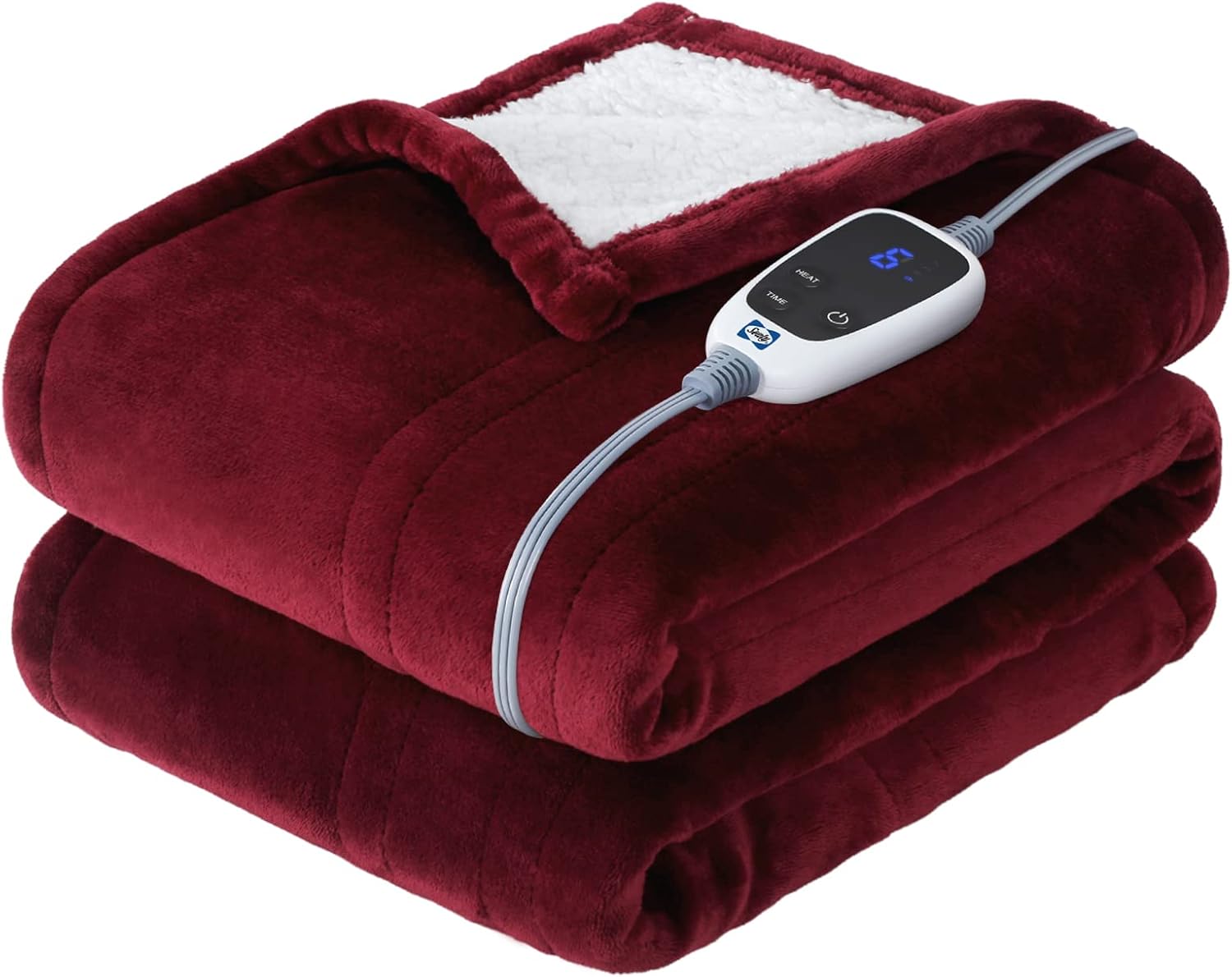 Detalle de Sealy KTHT-QBHVS-W Heated Electric Throw, Sherpa & Flannel, 6 Heat Settings
