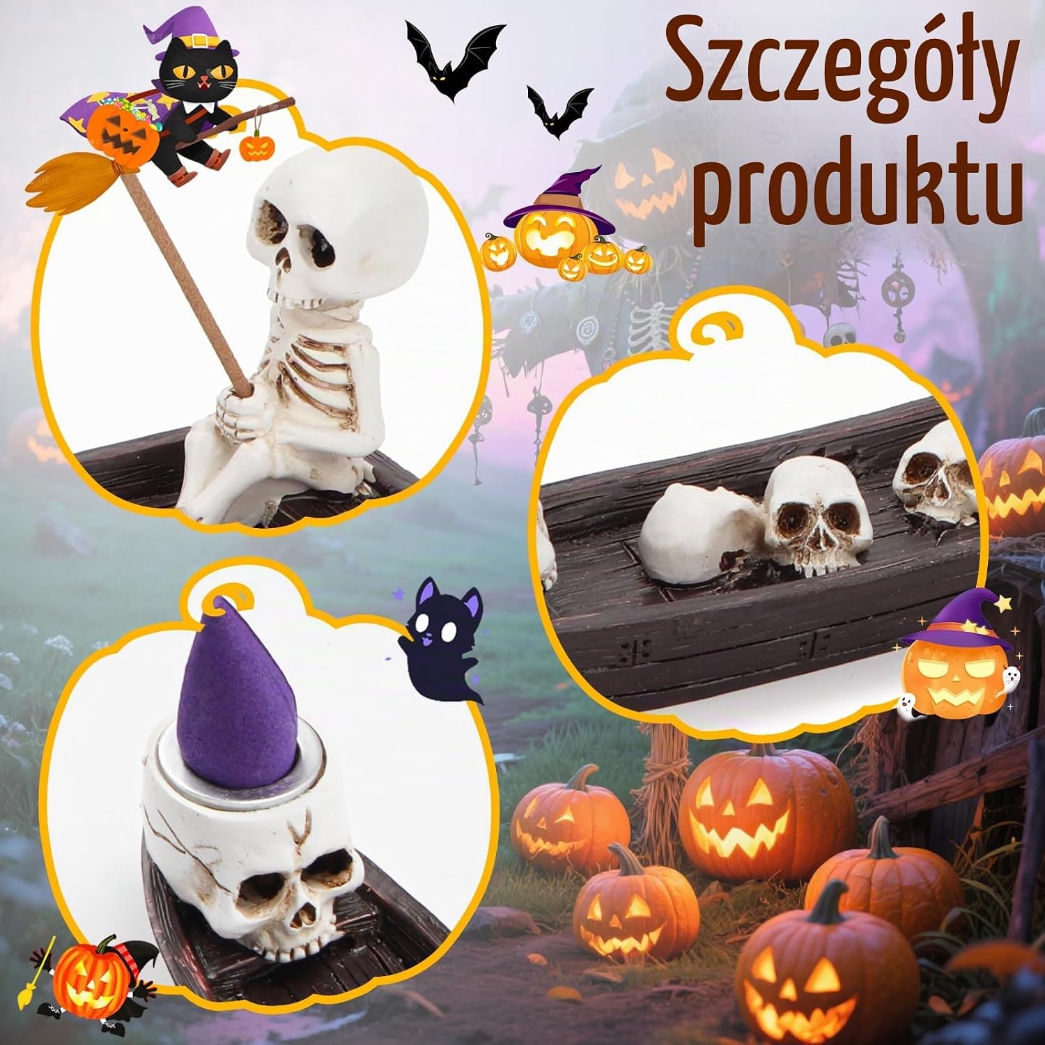 Detalle de Fonyet LQQ-3813 – gotycki uchwyt na kadzidełka 2 w 1, dekoracja Halloween