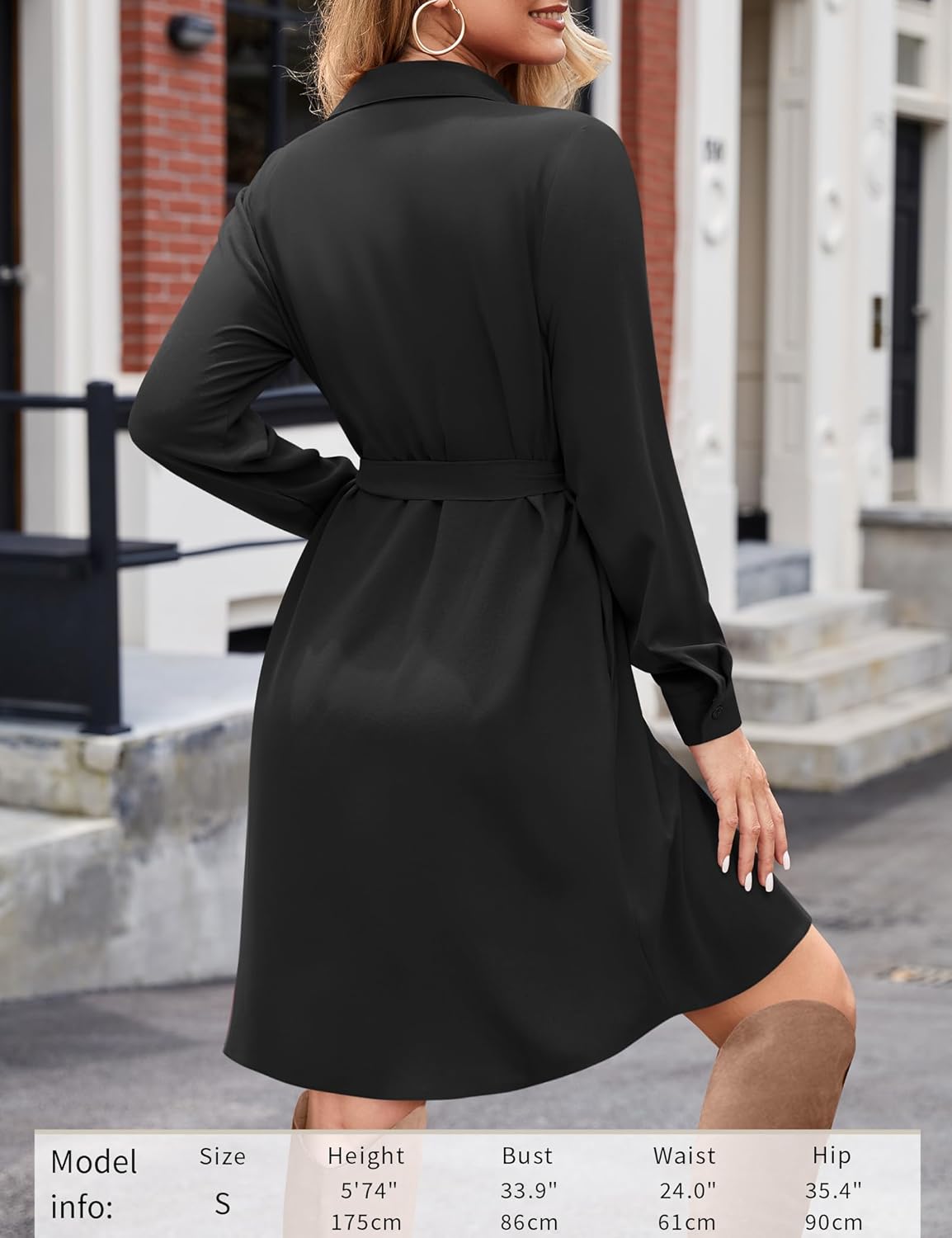 Detalle de Florboom Damen Langarm Blusenkleid mit V-Ausschnitt & Taschen – lässiges Chiffon-Minidress