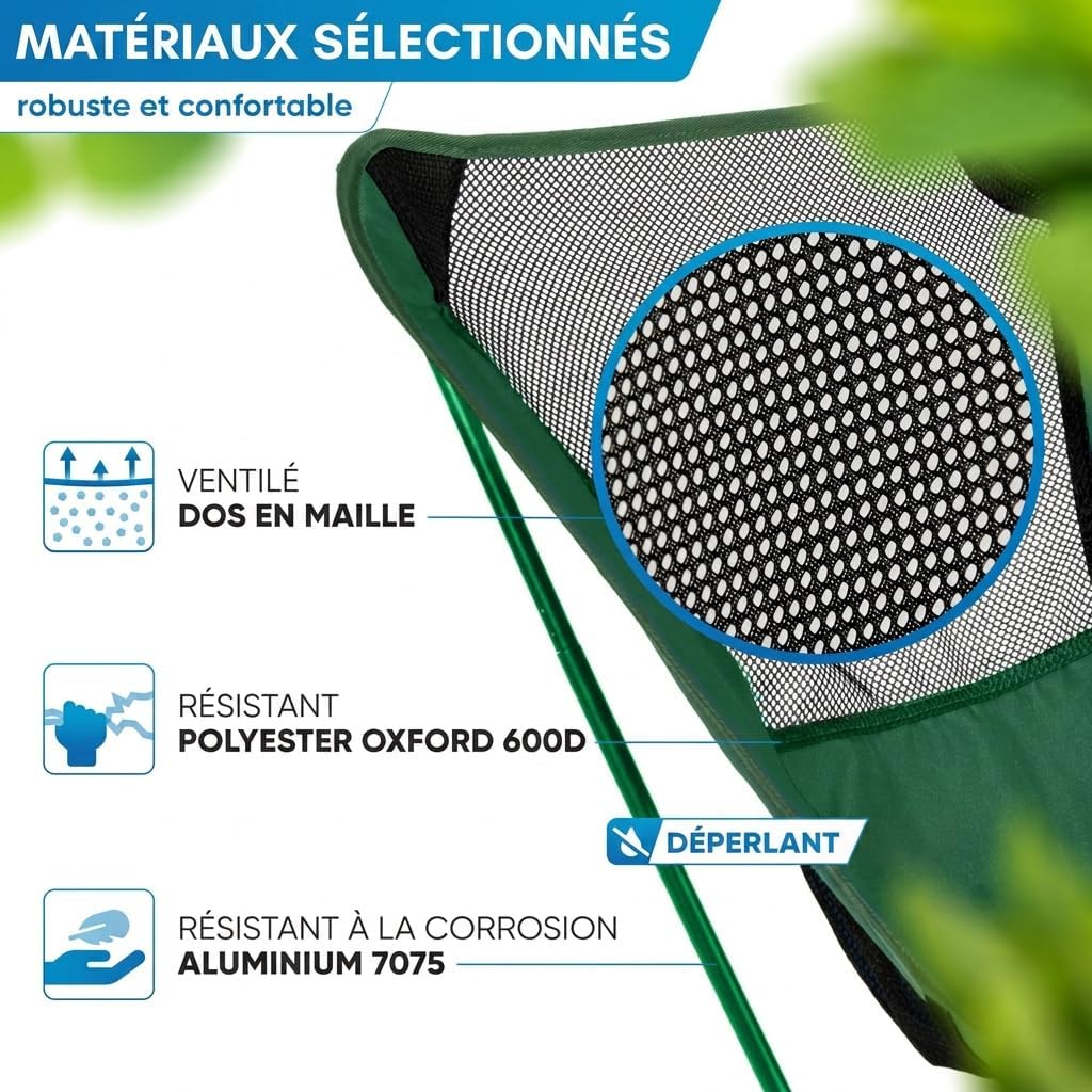Detalle de NORDMUT CHR-LGT-GRN-1 campingstoel, aluminium, opvouwbaar en tot 150 kg