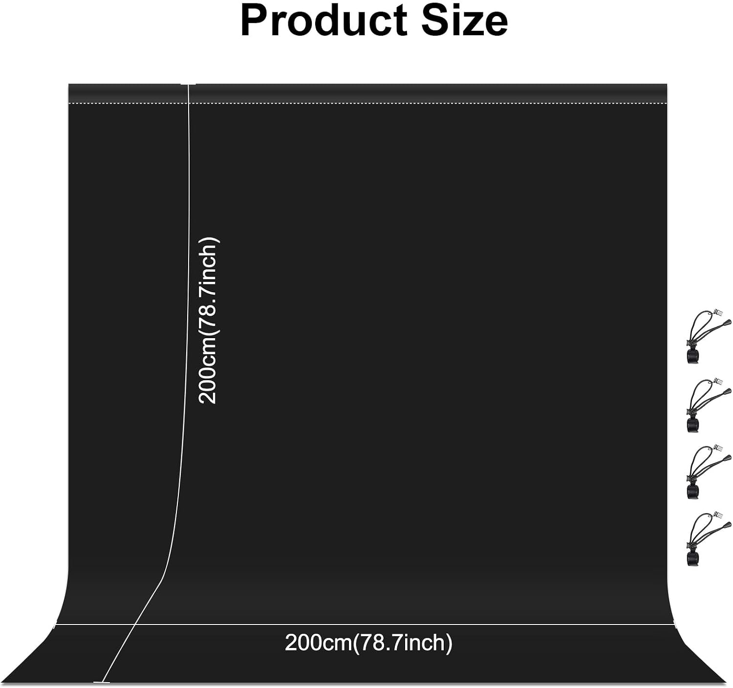Detalle de Schwarz Fotohintergrund 200 x 200 cm, faltbar – Waschbar aus Polyester