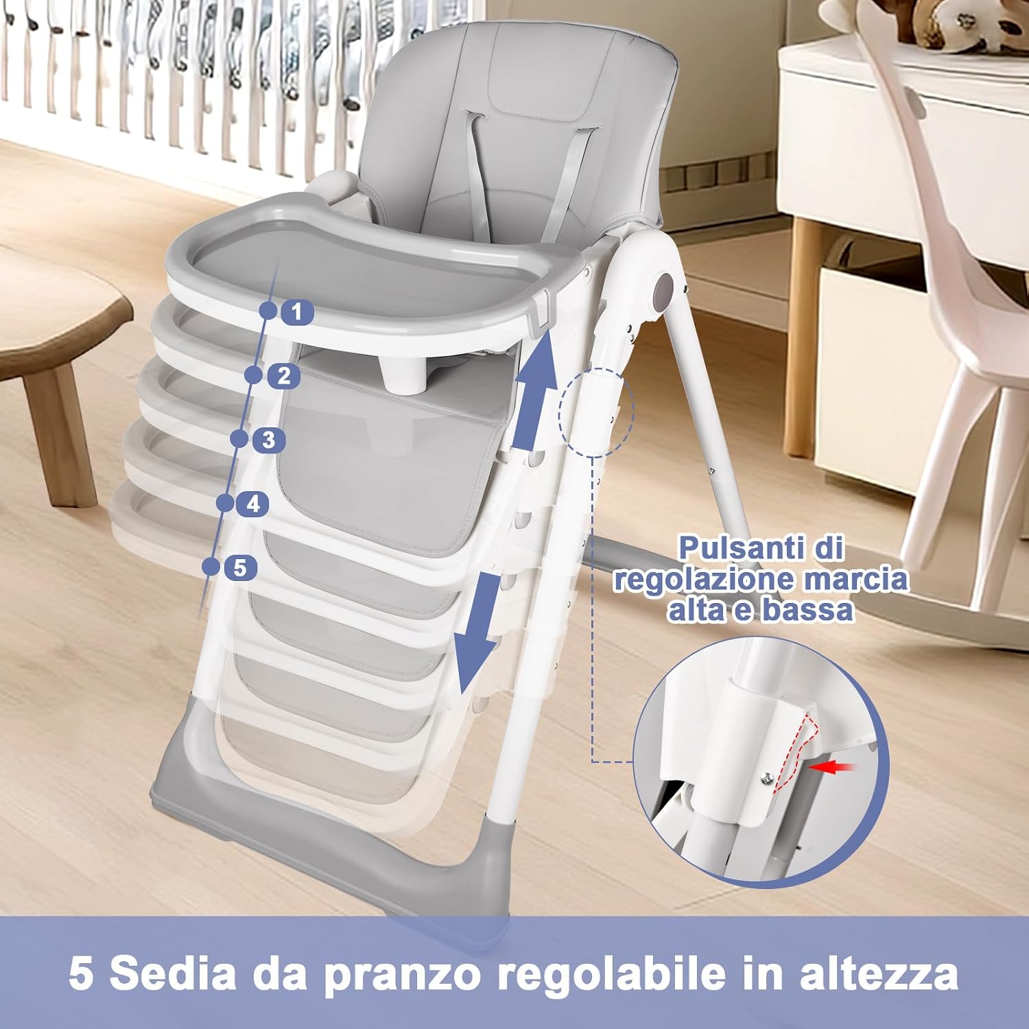 Detalle de Seggiolone Pappa Portatile evolutivo 4 posizioni altezza 5 👶
