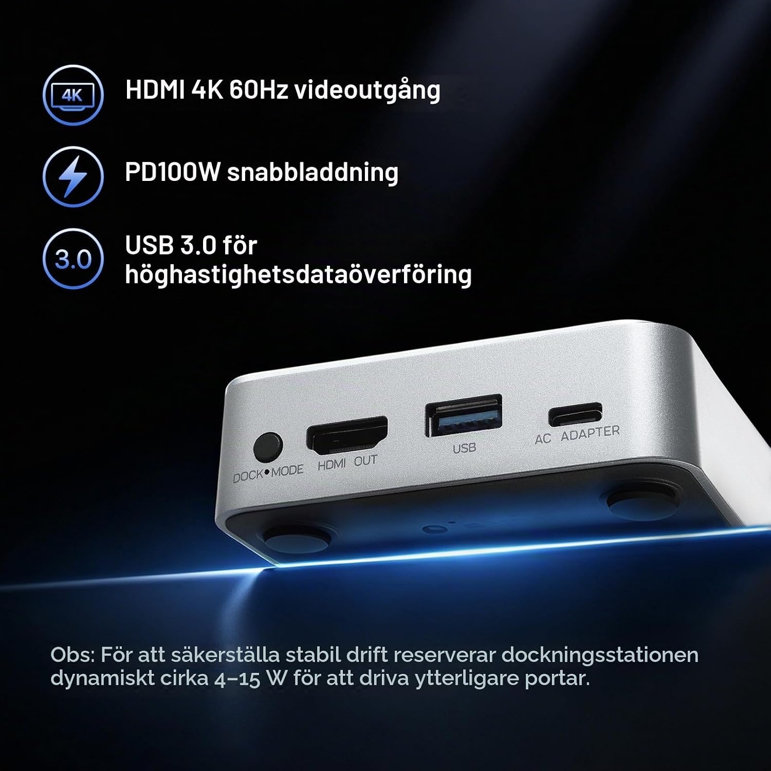 Detalle de AKNES GuliKit-dockningsstation för Switch, 4K 60 Hz, PD 100 W, silver