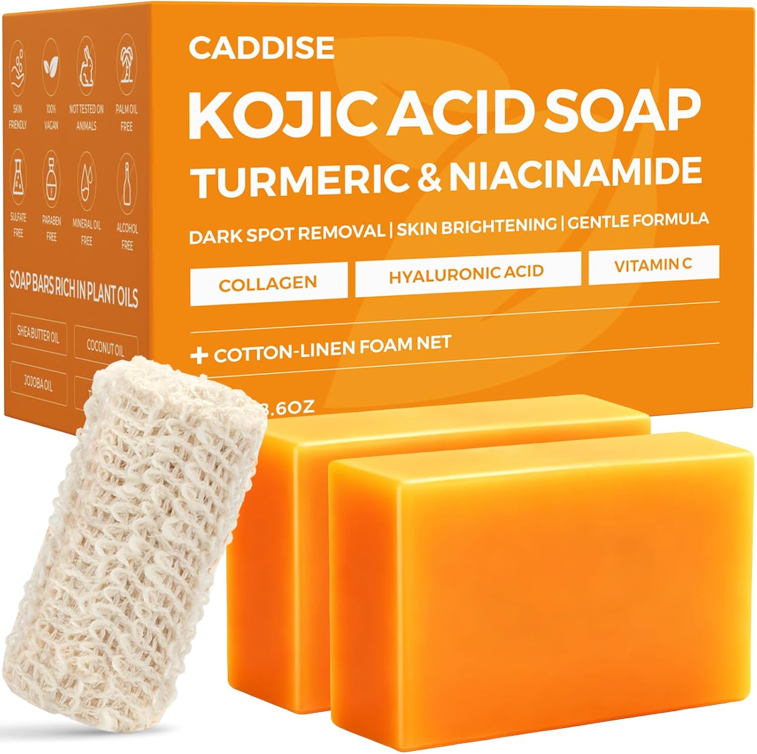 Detalle de CADDISE Kojic Acid Turmeric Soap Bars, 2-Pack with Foaming Sponge, 8.5 oz