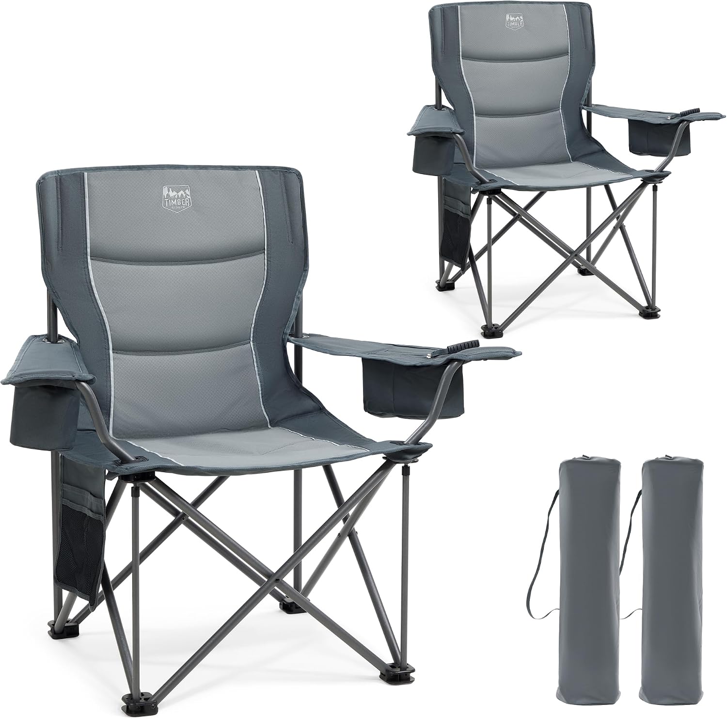 Detalle de TIMBER RIDGE 2er Campingstuhl faltbar (200 kg) mit Isolier-Kühltasche – 63 cm Sitzbreite