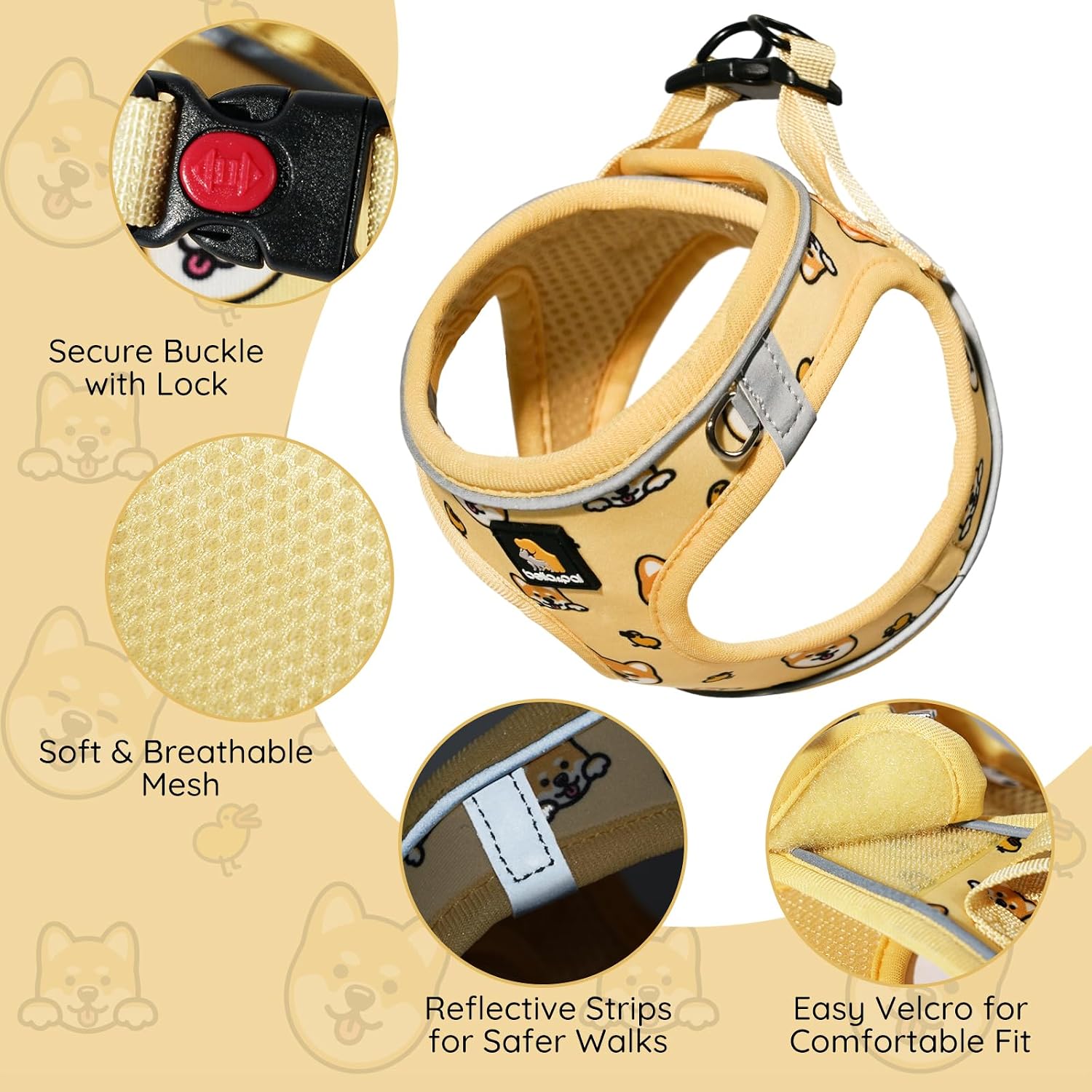 Thumbnail 1 de BELLA & PAL x PJai Dog Harness and Leash Set (Step-in, Yellow, S) for Small & Extra Small Dogs