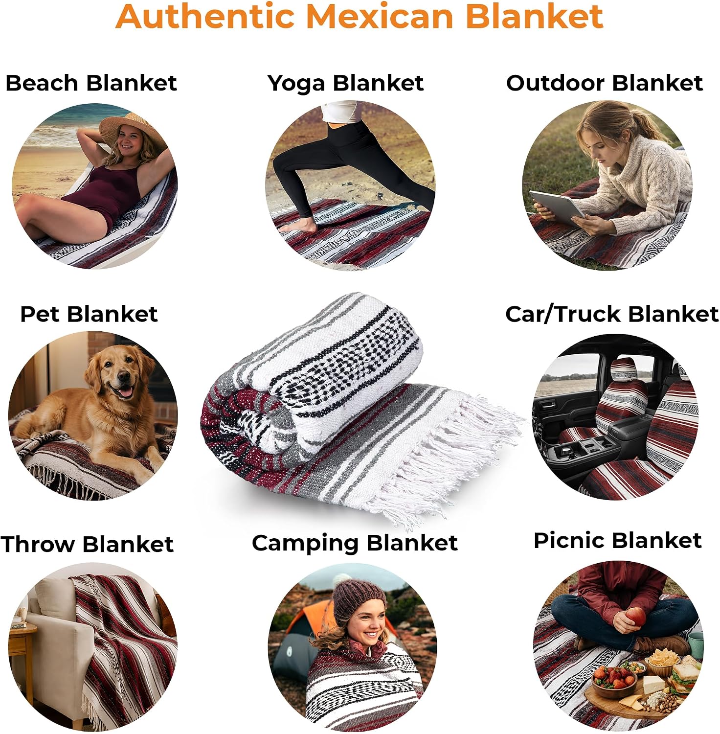 Detalle de Hydration Nation Handcrafted Mexican Blanket, Cherry Recycled Blend Throw