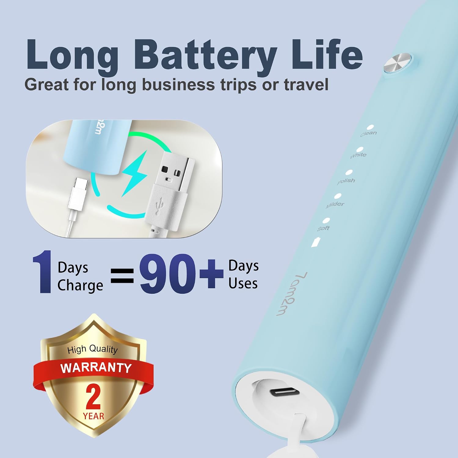 Thumbnail 5 de 7AM2M Sonic Electric Toothbrush for Adults and Kids with 8 Heads, 5 Modes, and 90-Day Battery