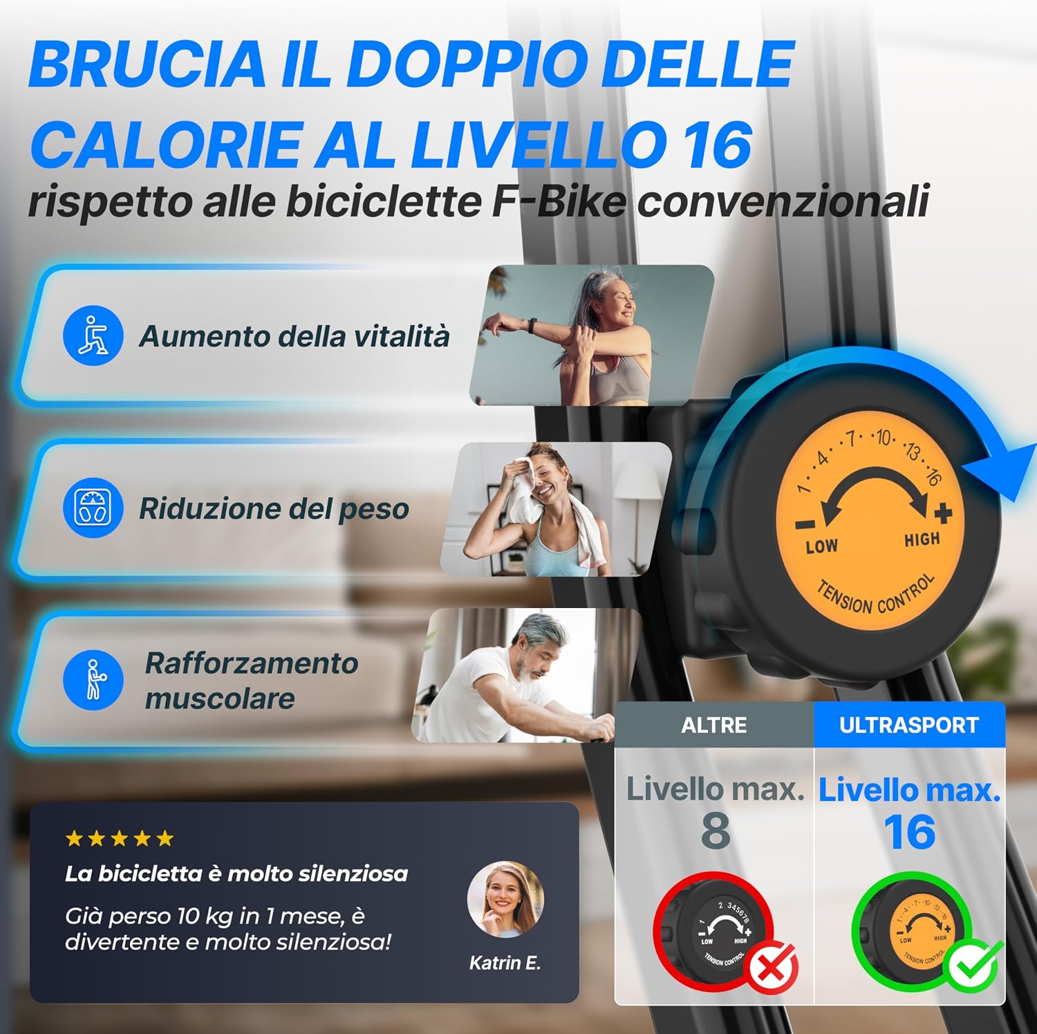 Thumbnail 6 de Ultrasport F-Bike Pro Cyclette da Casa Pieghevole 150 kg