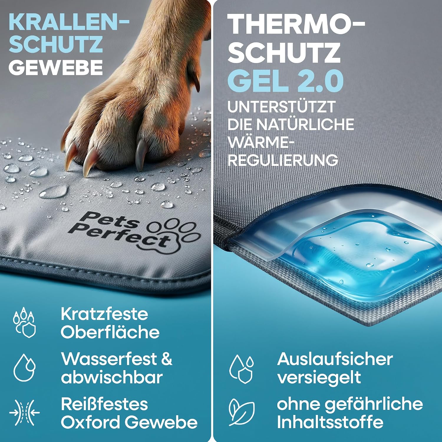 Detalle de Pets Perfect Kühlmatte für Hunde – Selbstkühlend mit Gel-Füllung, faltbar und geeignet für Katzen