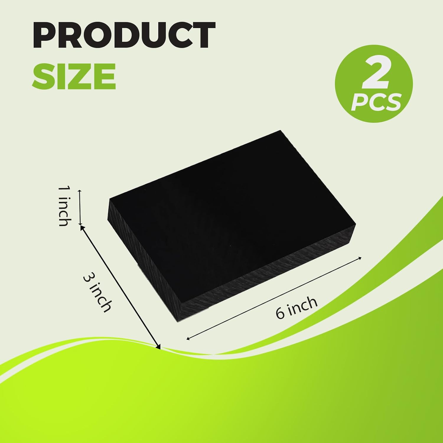 Detalle de thedmladies HDPE Plastic Blocks, 1" x 3" x 6", Black, 2-Pack