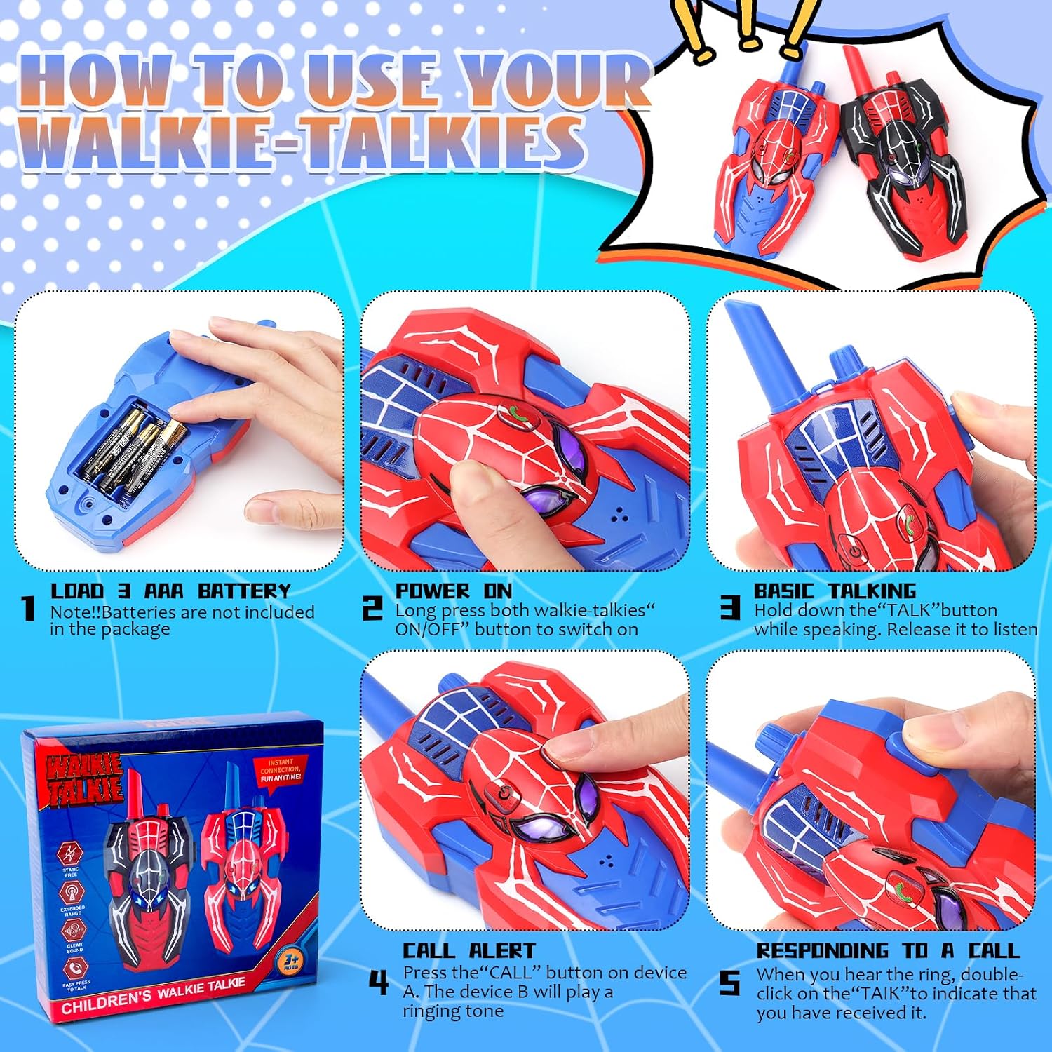Detalle de Kids Spider Walkie Talkies 2-way for Ages 3–6