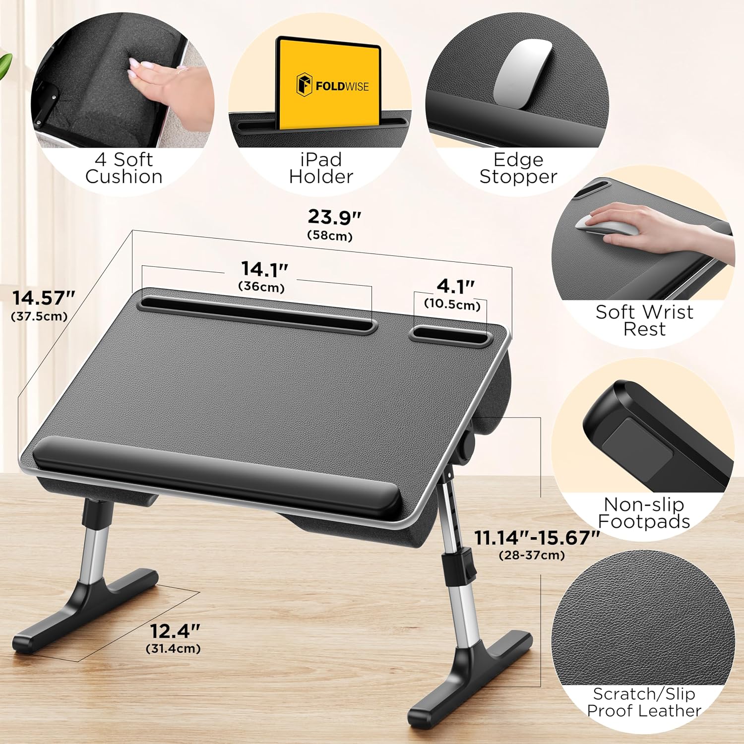 Detalle 2 de FoldWise 2-in-1 Bed Table & Lap Desk 28.3–39.8 cm
