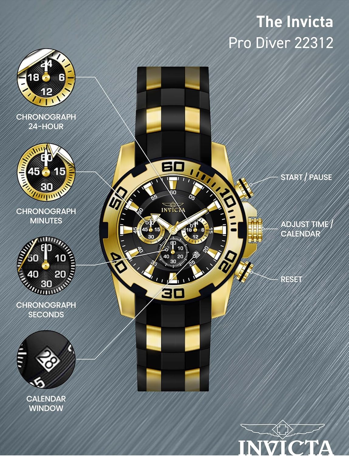 Thumbnail 3 de Invicta Pro Diver Homme – Montre à Quartz 50 mm, cadran noir, acier inoxydable
