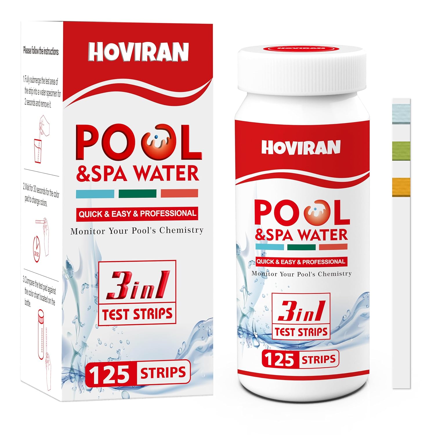 Thumbnail 6 de HOVIRAN 3 in 1 Hot Tub Test Strips – 125 Count Pool and Spa Water Testing Kit