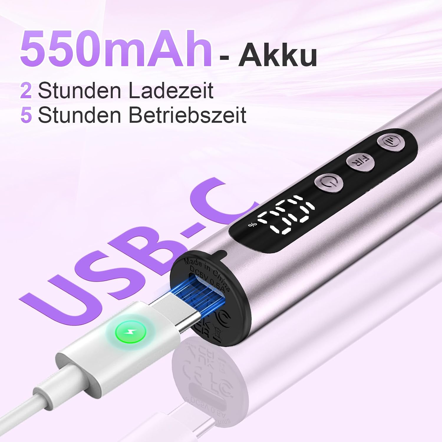 Detalle de POFIBO Nagelfräser Kabellose Elektrische Nagelfeile – 12 in 1, 5 Geschwindigkeiten, LCD, 35000 U/min, Leichtgewicht für Nägel & Acrylnägel